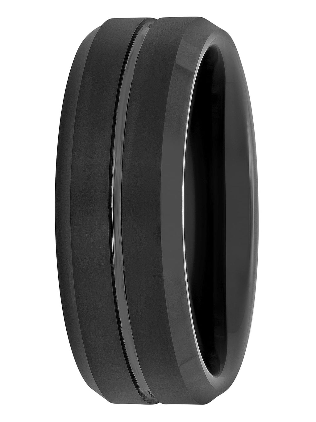 Men's Black Tungsten 8MM Grooved Comfort Fit Wedding Band by Fine Jewelry - Mens Ring