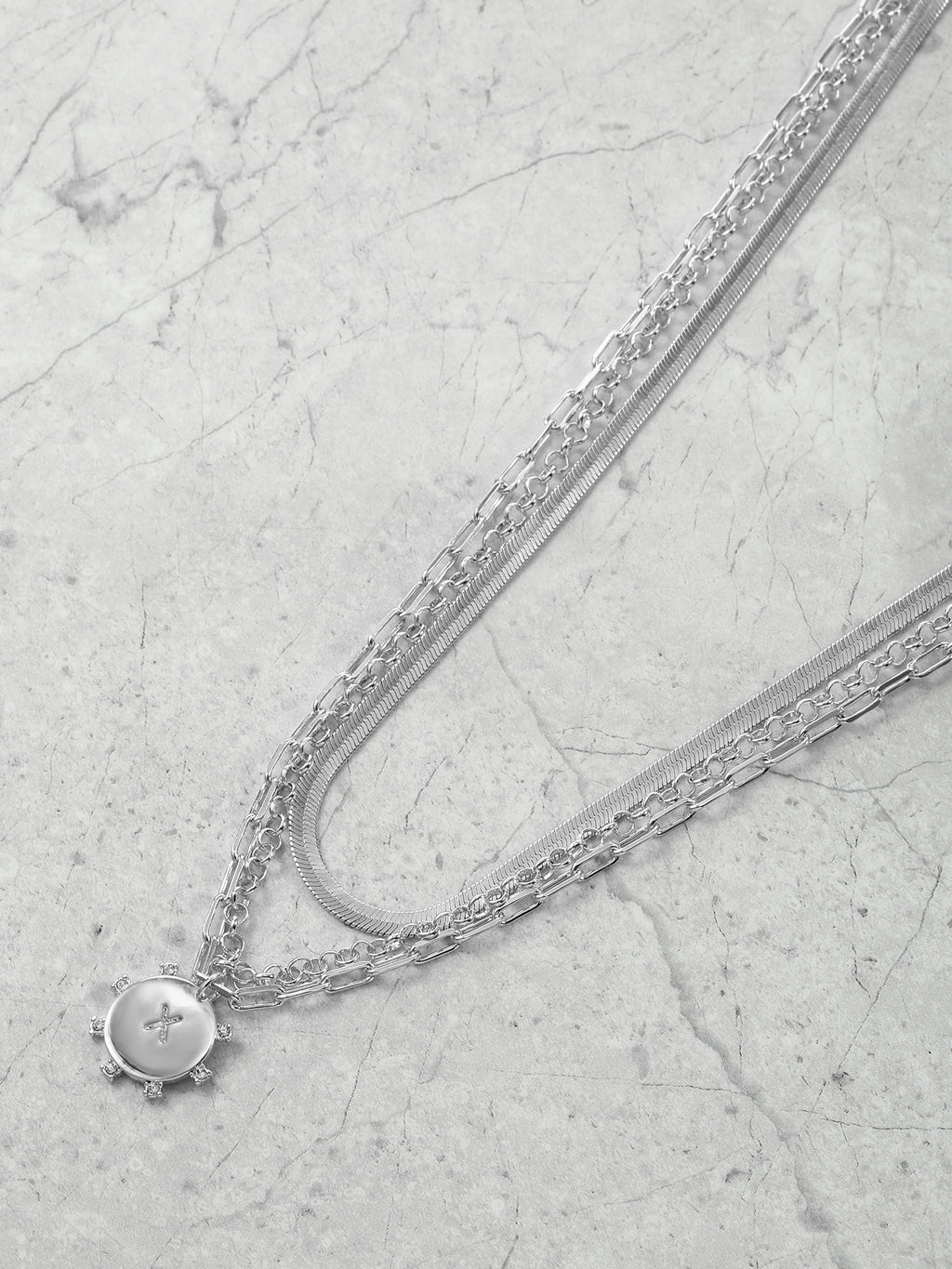 Silvertone Necklace, 3 Piece, Initial A
