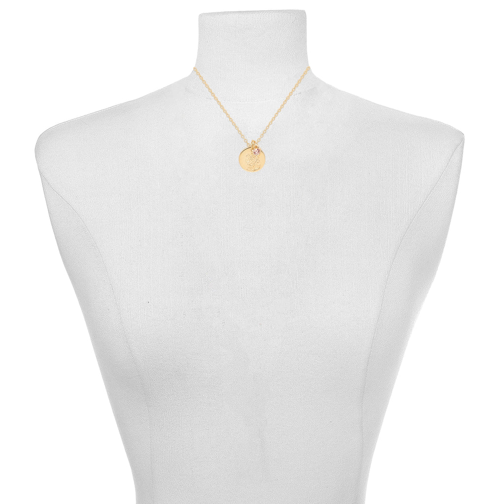 Women’s March Necklace, Tone Chain with Light Azure Stone &amp; Daffodil Flower