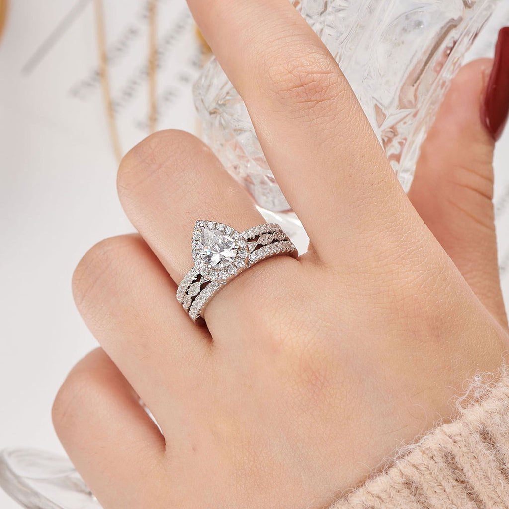 2Ct Round Cut Wedding Rings for Women Halo Engagement Ring Sets 925 Sterling CZ Size 8