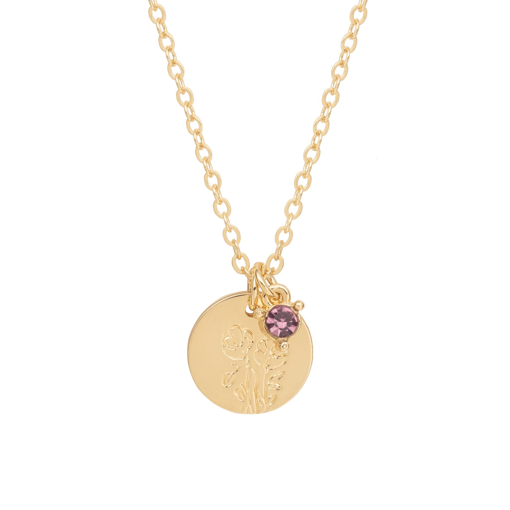 Women’s March Necklace, Tone Chain with Light Azure Stone &amp; Daffodil Flower