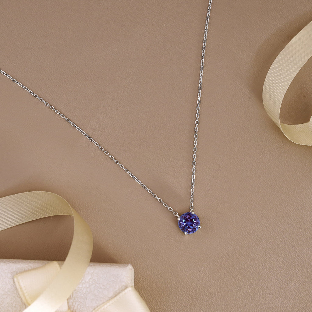 1 - April Solitaire Pendant Necklace in 18K White over , Female, Adult