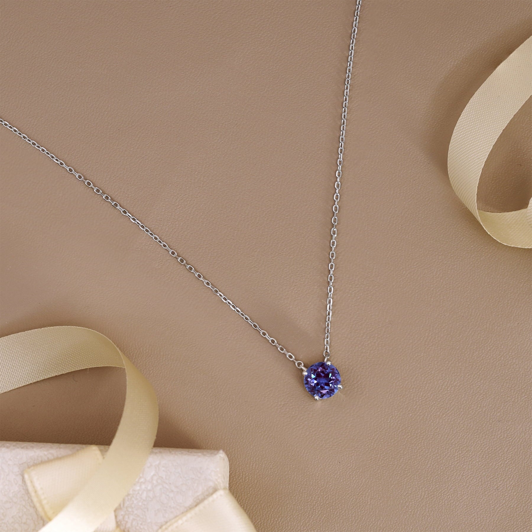 1 - April Solitaire Pendant Necklace in 18K White over , Female, Adult