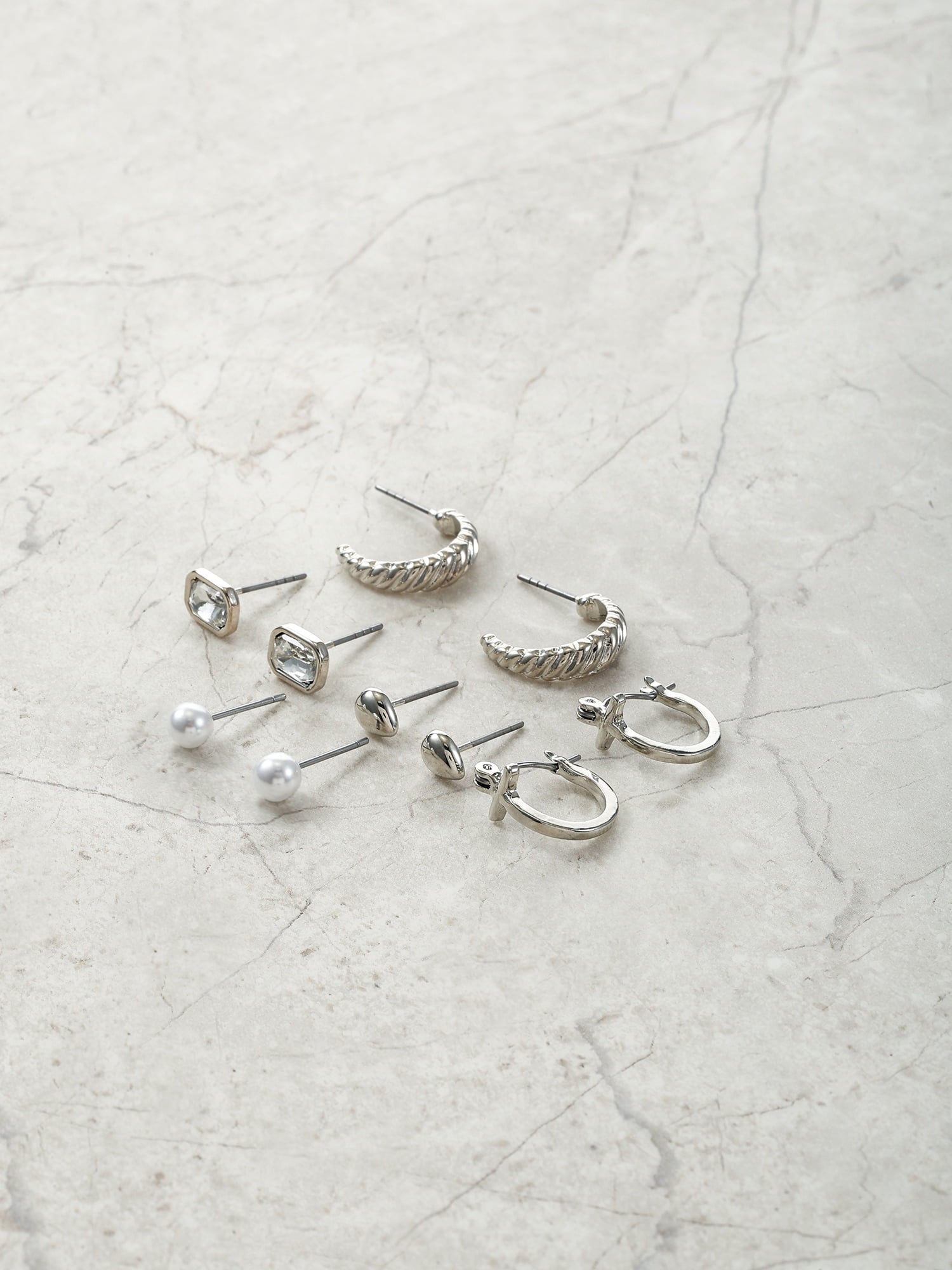 Silvertone Multi Earring Set, 5 Pairs, Initial B