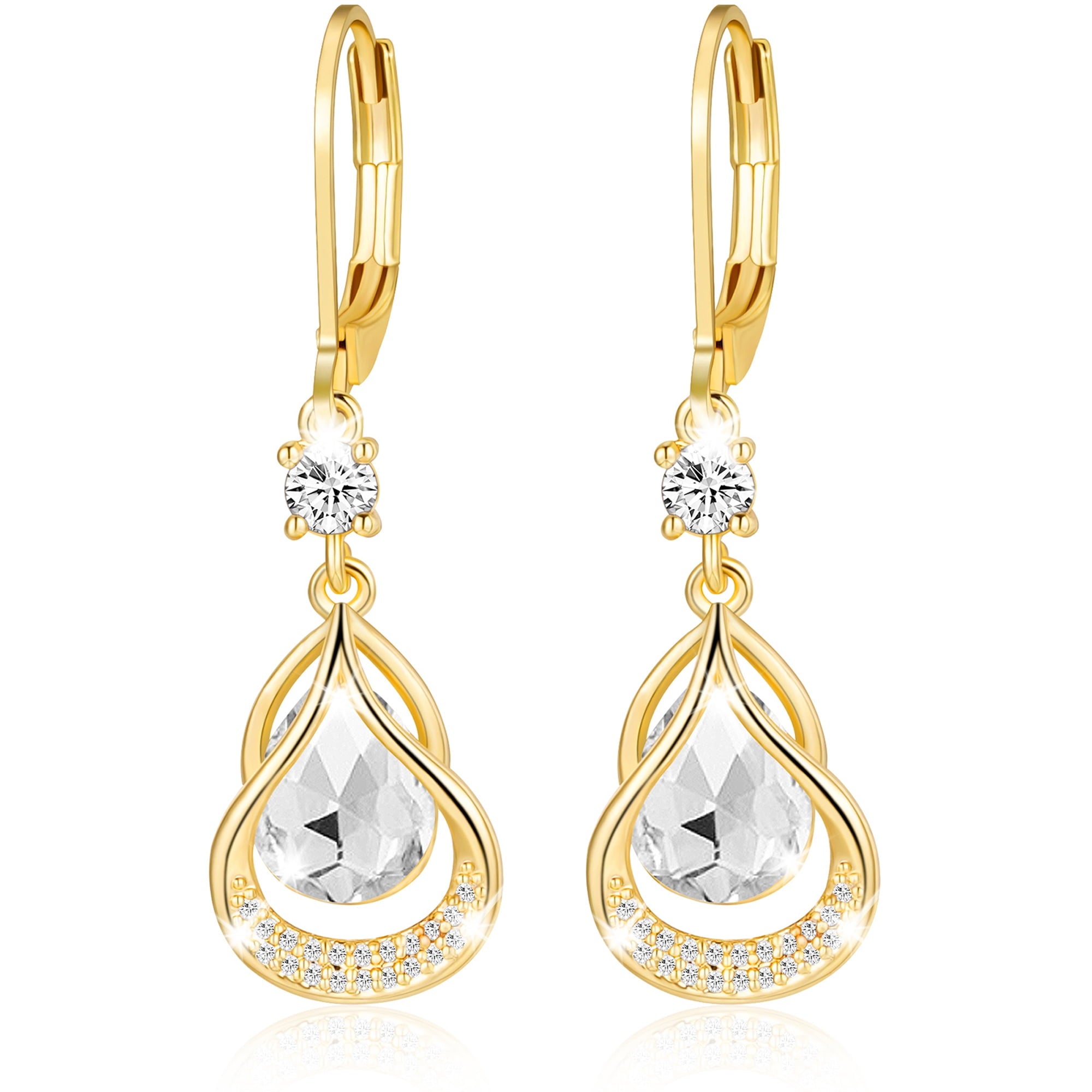 18K White Plated Drop Earrings for Women Girls Hypoallergenic S925 Sterling Post April Earrings with CZ Easter Basket Stuffers Jewelry Gifts Teen Adults Kids