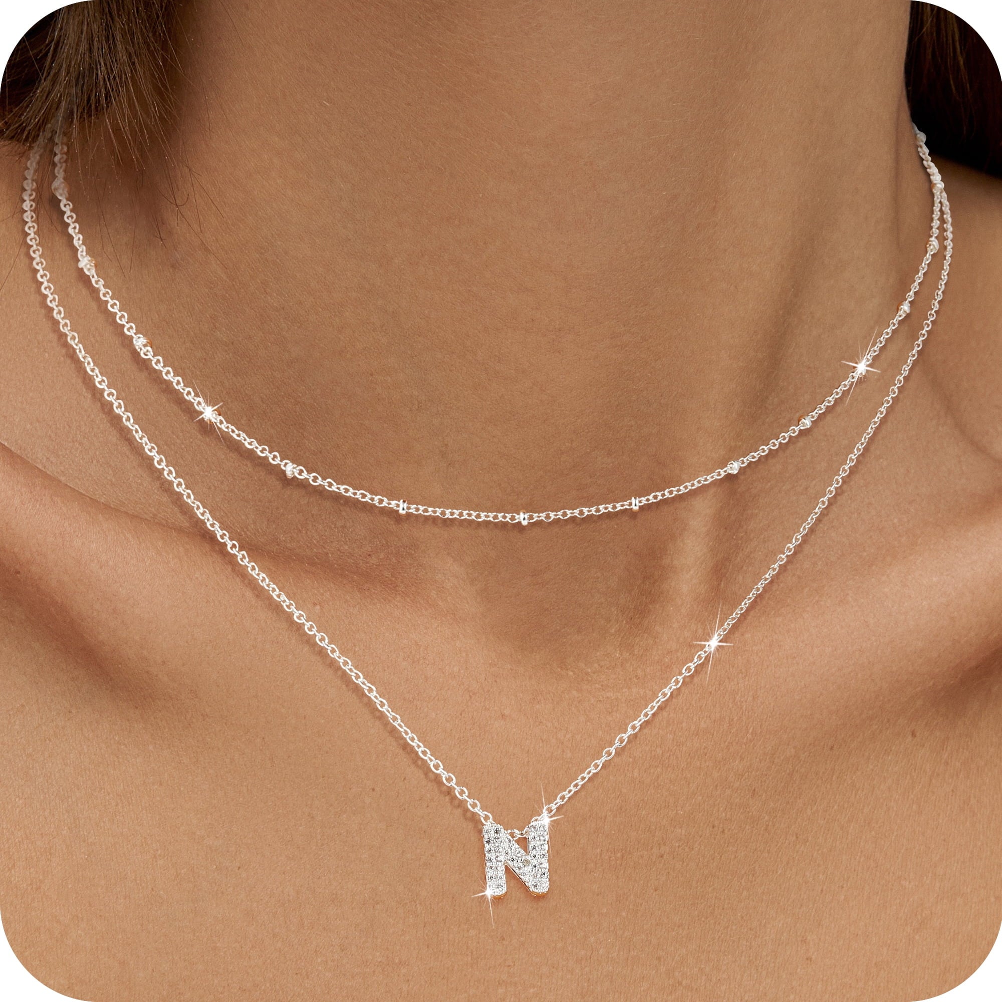 S925 Sterling Plated Initial Necklaces for Women Girls CZ Letter A Necklace Set Easter Basket Stuffers Jewelry Gifts Teen Her Wife Mom Girlfriend Female Adults Kids Ideas