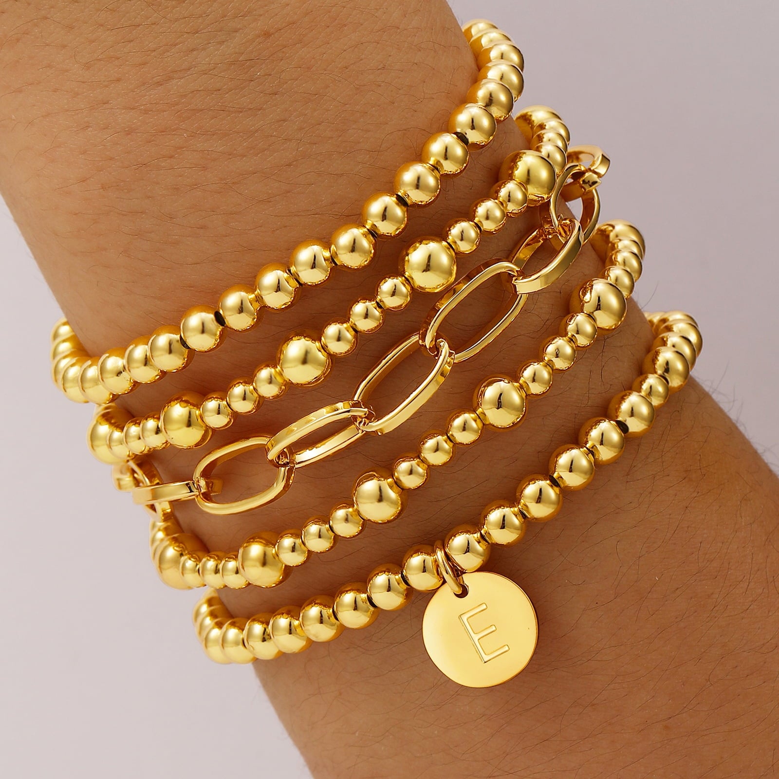 18K Plated Initial Beaded Bracelets for Women Charms Stackable Letter A Chain Bracelet Set Easter Basket Stuffers Jewelry Gifts Teen Her Girlfriend Adults Wife Daughter Lady Ideas