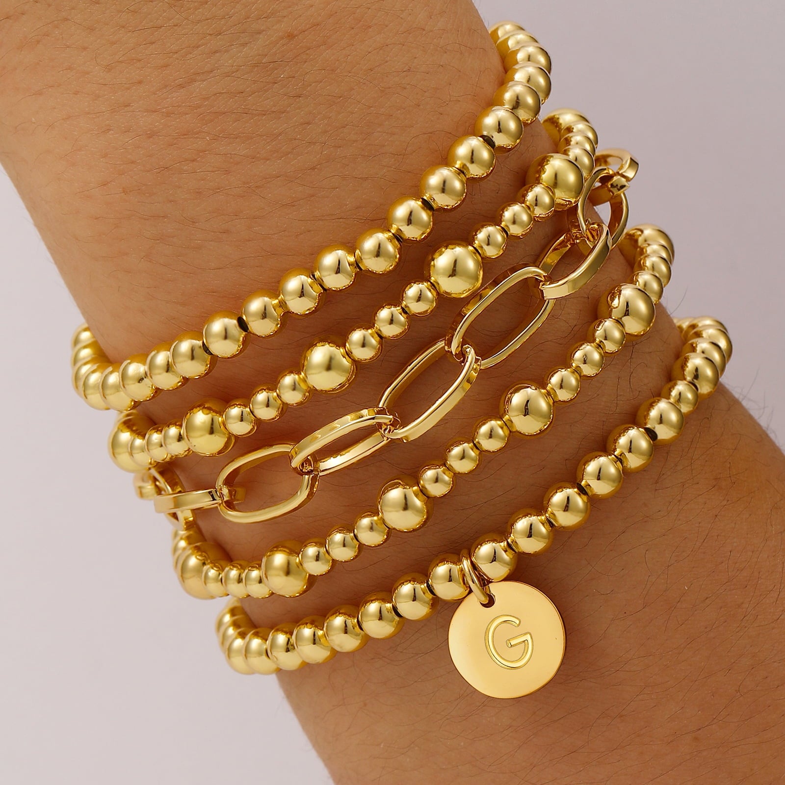 18K Plated Initial Beaded Bracelets for Women Charms Stackable Letter A Chain Bracelet Set Easter Basket Stuffers Jewelry Gifts Teen Her Girlfriend Adults Wife Daughter Lady Ideas