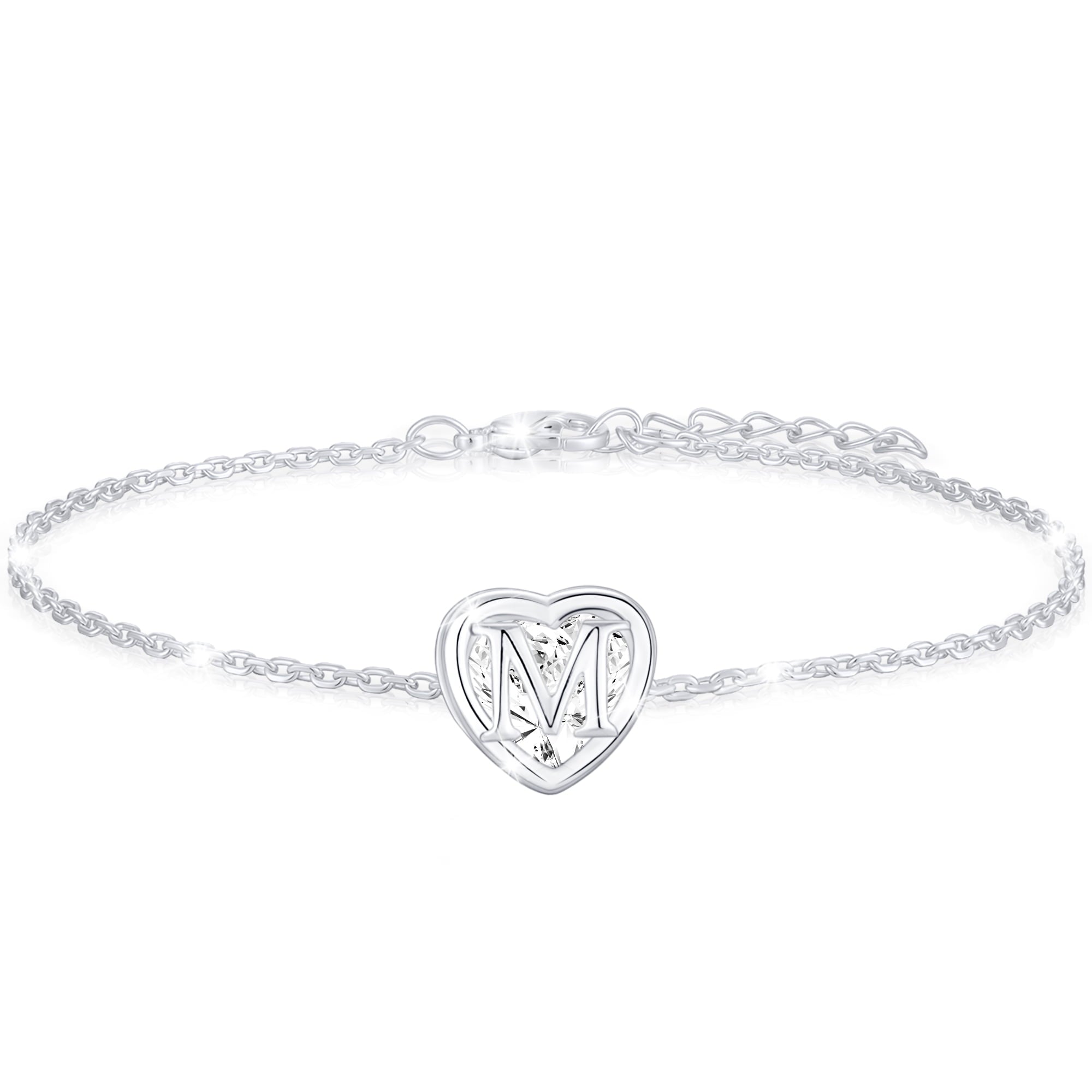 S925 Sterling Plated Heart Initial Bracelets for Women Girls CZ Letter A Bracelet Easter Basket Stuffers Jewelry Gifts Teen Her Mom Wife Lady Adults Kids Age Ideas