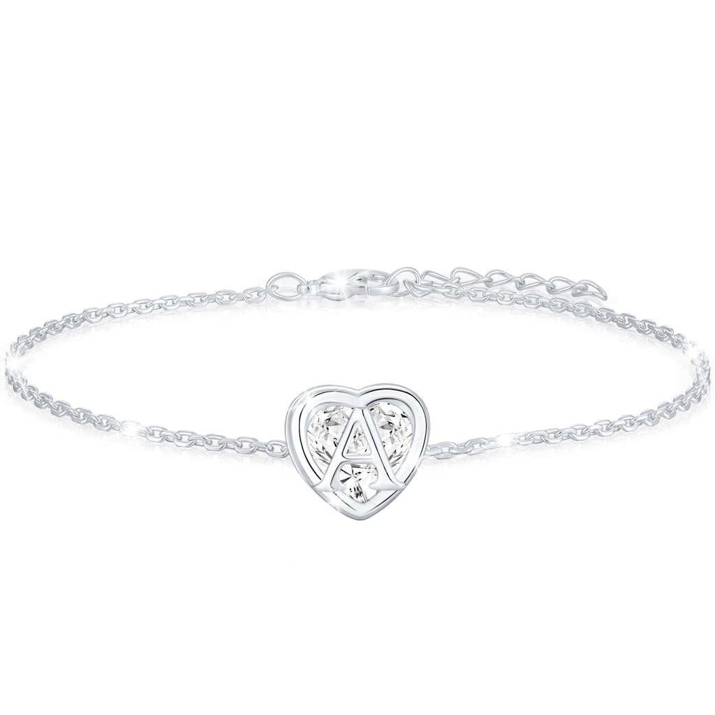 S925 Sterling Plated Heart Initial Bracelets for Women Girls CZ Letter A Bracelet Easter Basket Stuffers Jewelry Gifts Teen Her Mom Wife Lady Adults Kids Age Ideas