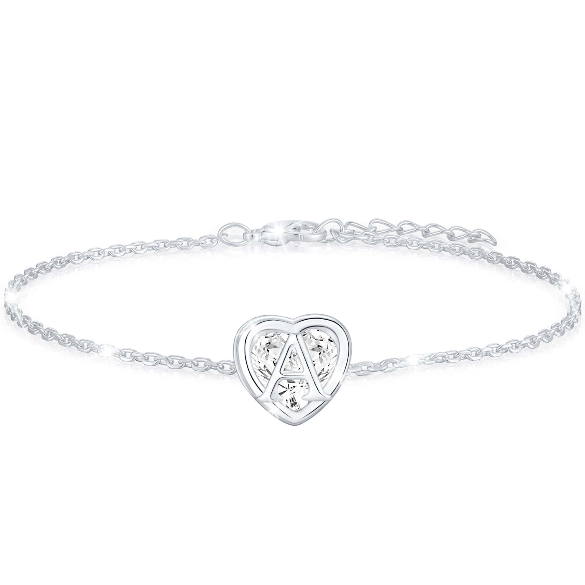 S925 Sterling Plated Heart Initial Bracelets for Women Girls CZ Letter A Bracelet Easter Basket Stuffers Jewelry Gifts Teen Her Mom Wife Lady Adults Kids Age Ideas