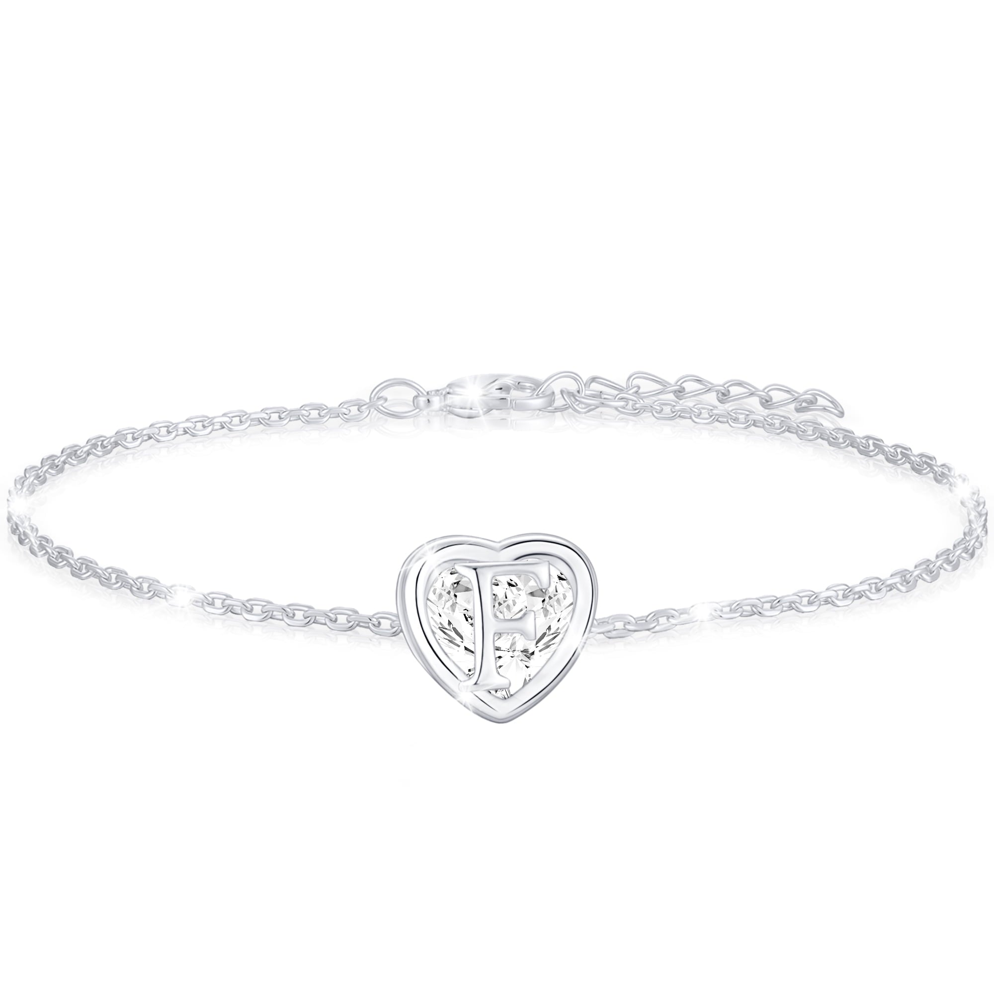 S925 Sterling Plated Heart Initial Bracelets for Women Girls CZ Letter A Bracelet Easter Basket Stuffers Jewelry Gifts Teen Her Mom Wife Lady Adults Kids Age Ideas