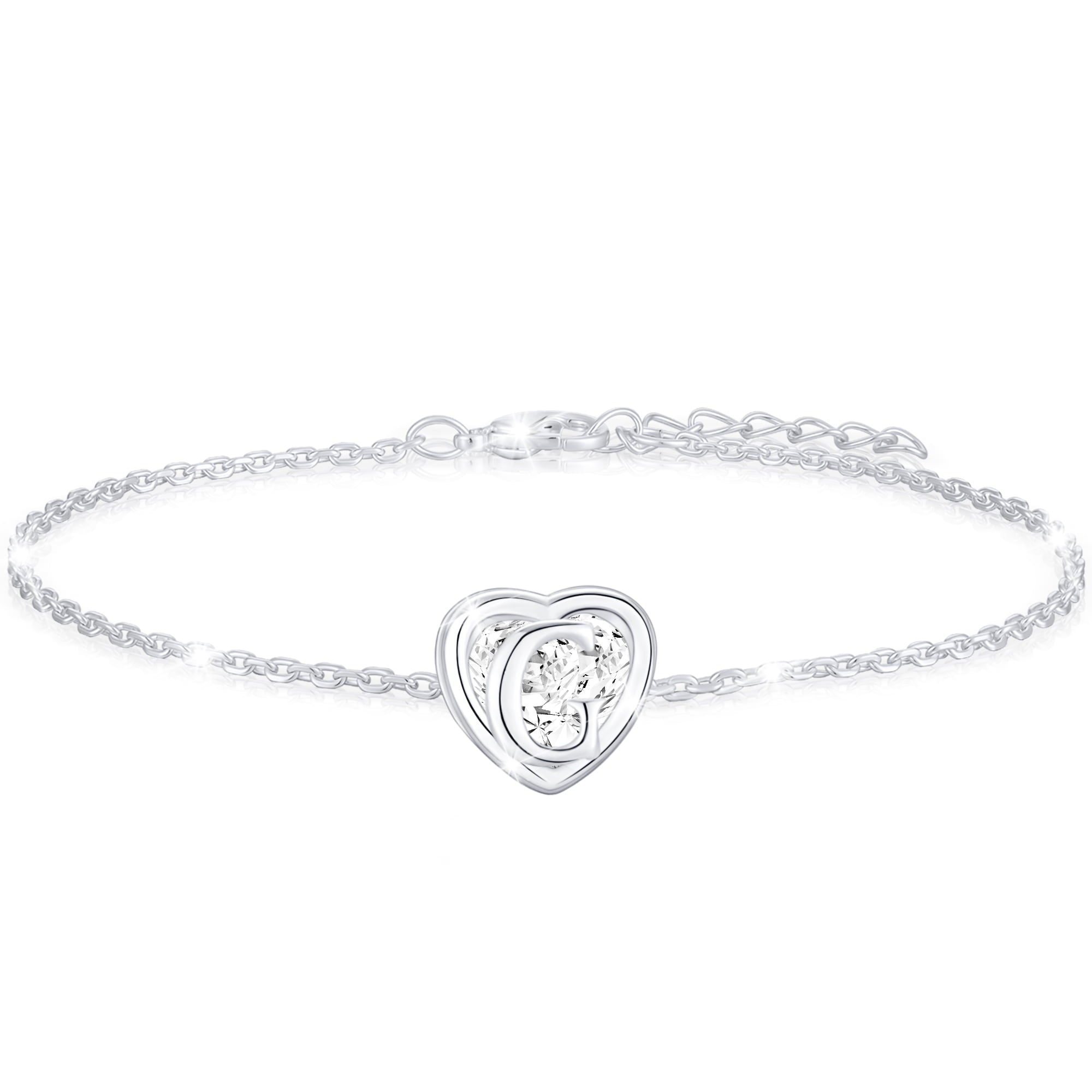 S925 Sterling Plated Heart Initial Bracelets for Women Girls CZ Letter A Bracelet Easter Basket Stuffers Jewelry Gifts Teen Her Mom Wife Lady Adults Kids Age Ideas
