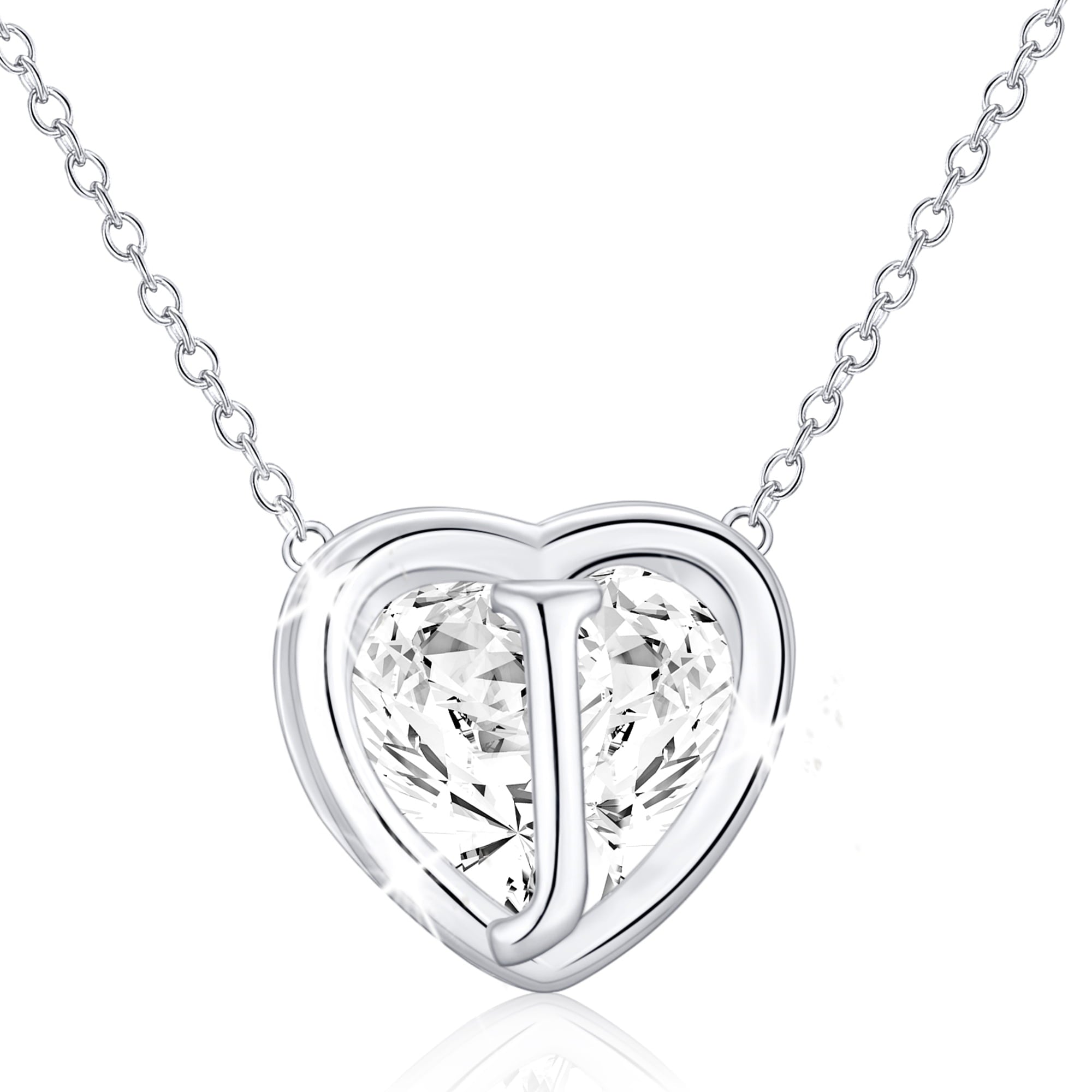 S925 Sterling Plated Heart Initial Necklaces for Women Girls CZ Letter J Pendant Chain Easter Basket Stuffers Jewelry Gifts Teen Her Mom Wife Adults Kids Age Ideas