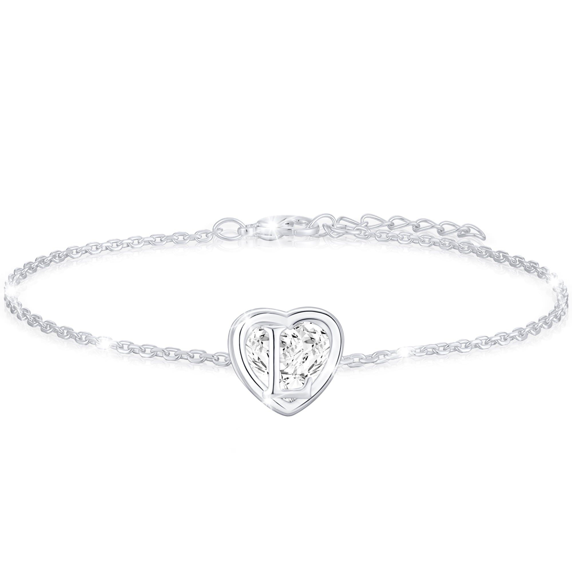 S925 Sterling Plated Heart Initial Bracelets for Women Girls CZ Letter A Bracelet Easter Basket Stuffers Jewelry Gifts Teen Her Mom Wife Lady Adults Kids Age Ideas