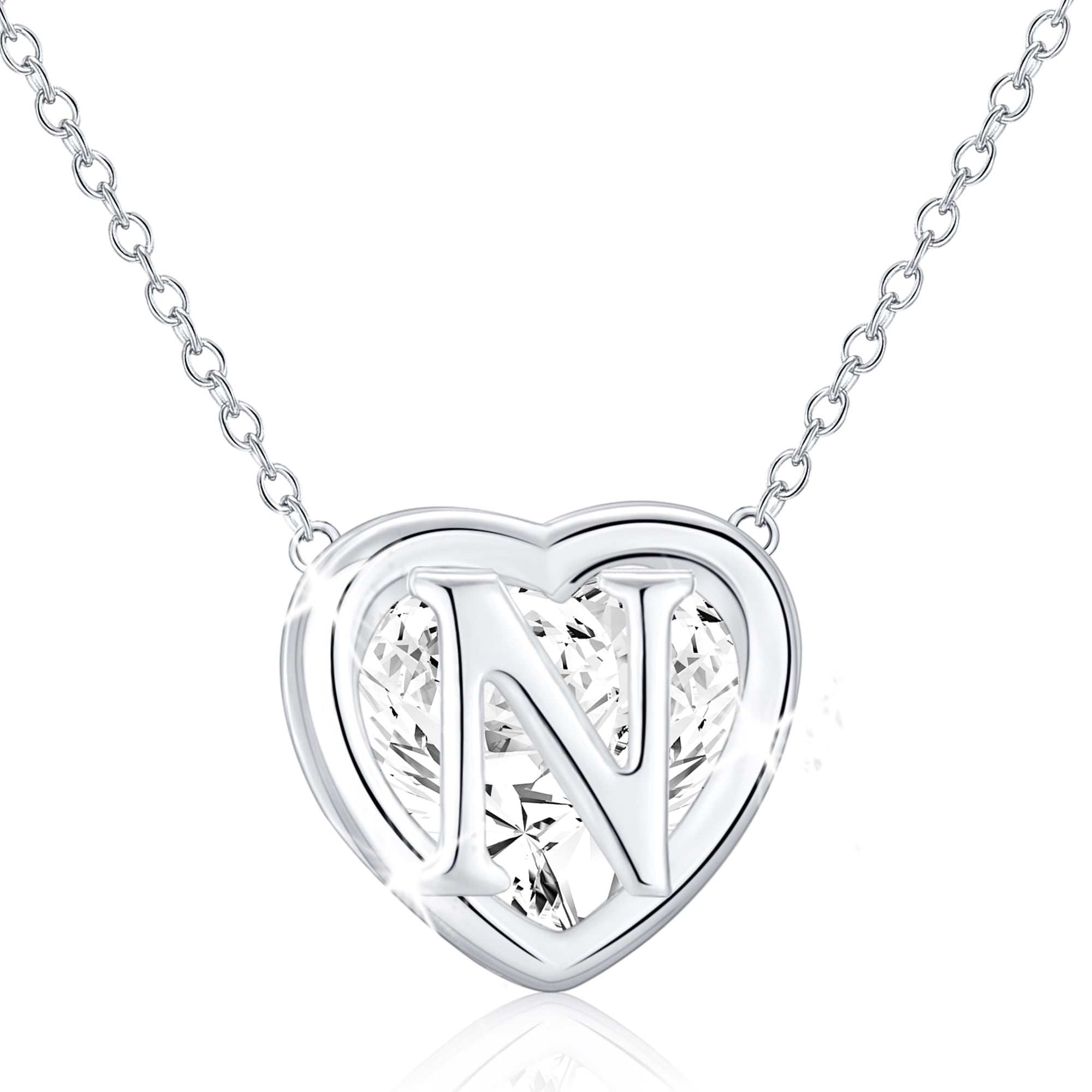 S925 Sterling Plated Heart Initial Necklaces for Women Girls CZ Letter J Pendant Chain Easter Basket Stuffers Jewelry Gifts Teen Her Mom Wife Adults Kids Age Ideas