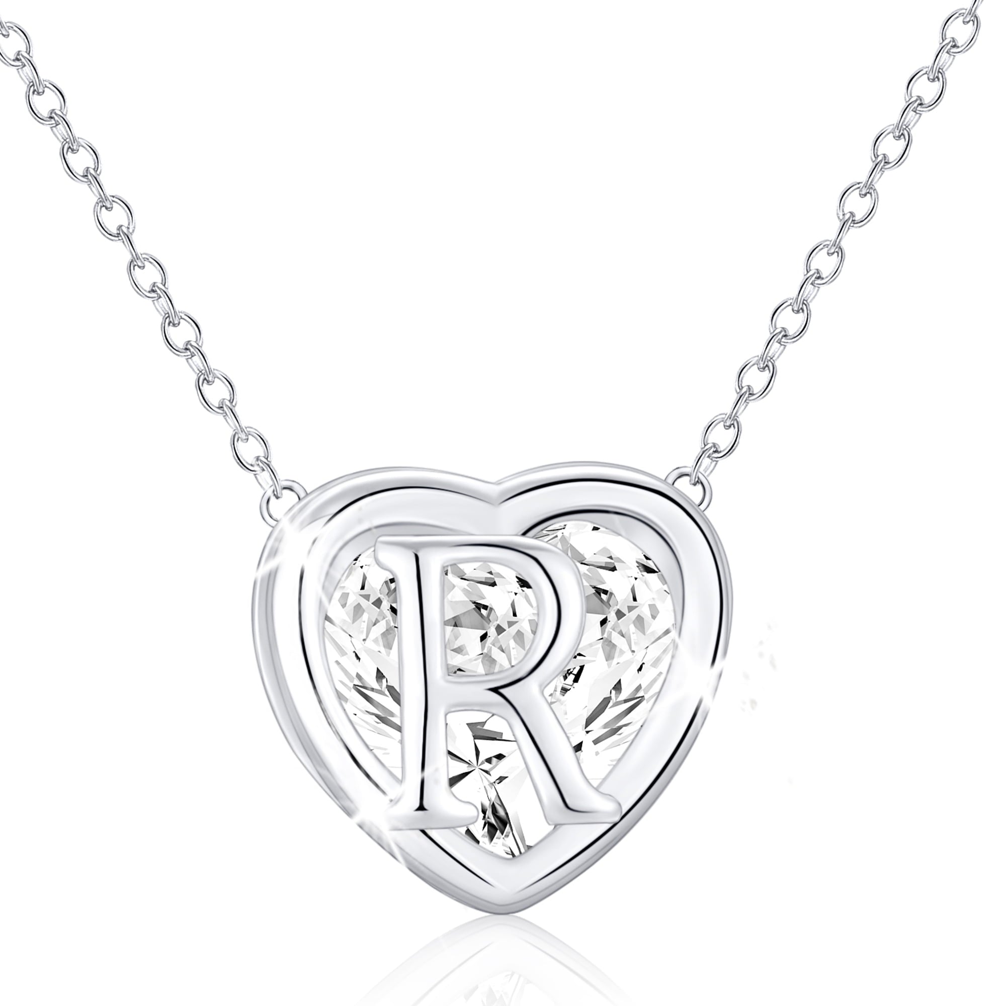S925 Sterling Plated Heart Initial Necklaces for Women Girls CZ Letter J Pendant Chain Easter Basket Stuffers Jewelry Gifts Teen Her Mom Wife Adults Kids Age Ideas