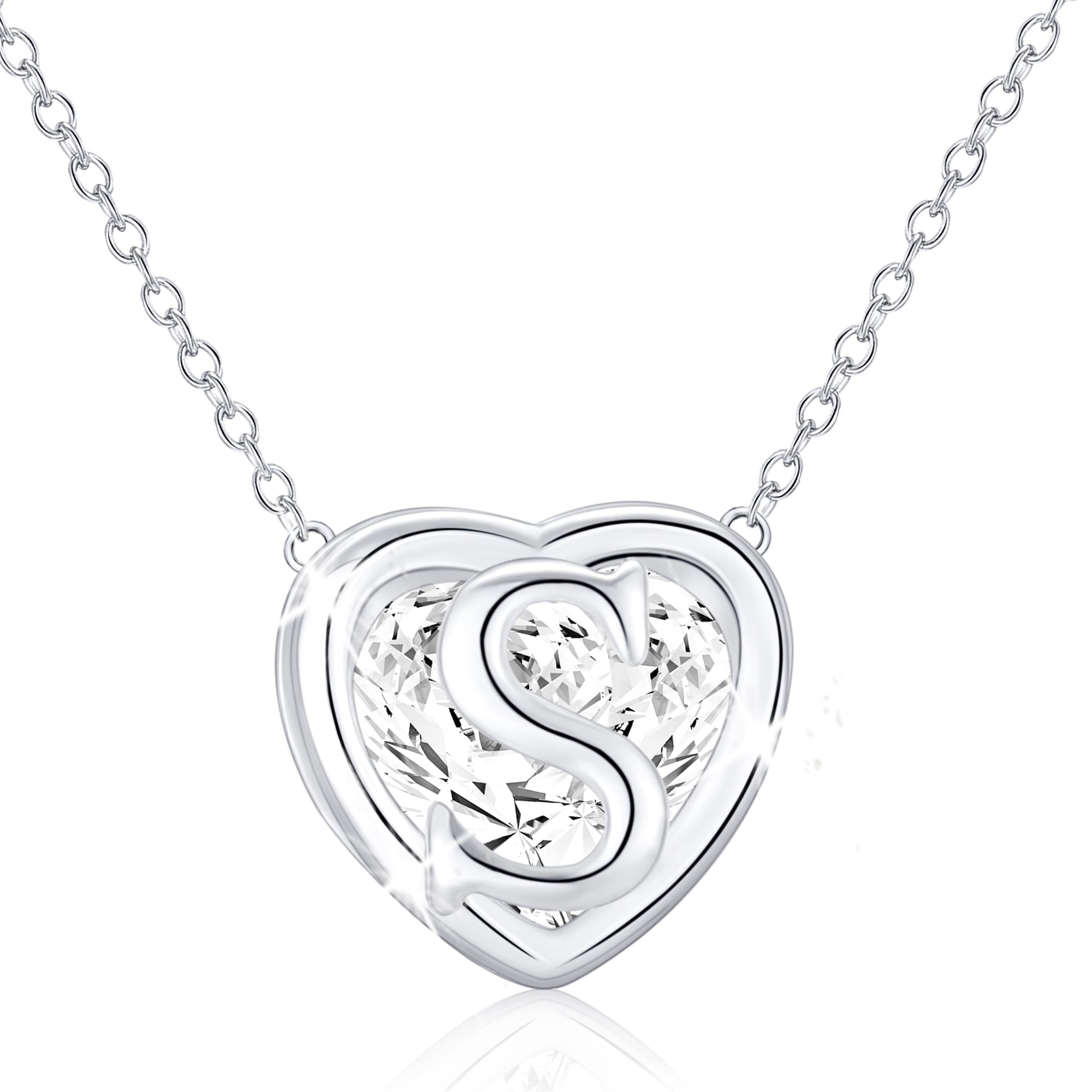 S925 Sterling Plated Heart Initial Necklaces for Women Girls CZ Letter J Pendant Chain Easter Basket Stuffers Jewelry Gifts Teen Her Mom Wife Adults Kids Age Ideas