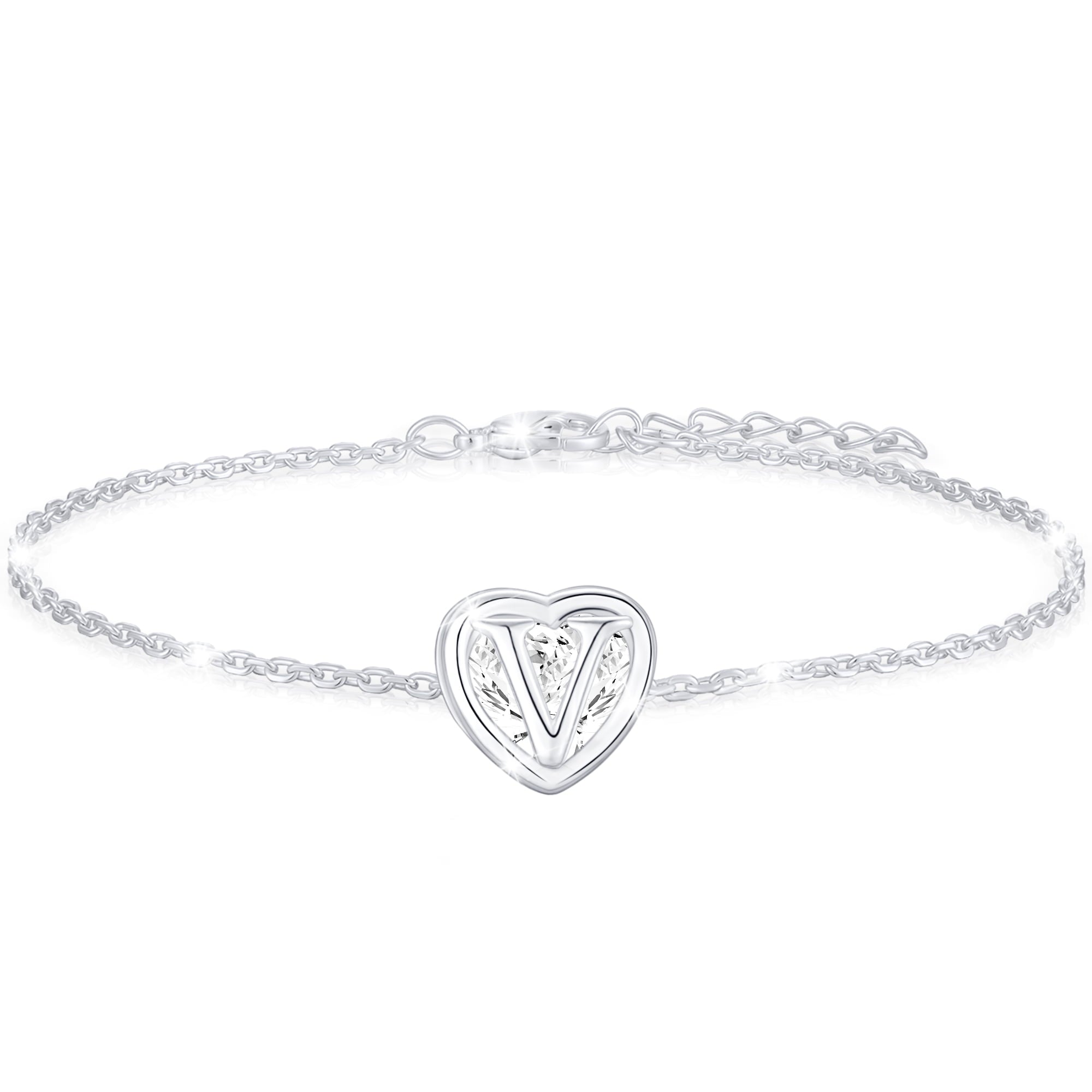 S925 Sterling Plated Heart Initial Bracelets for Women Girls CZ Letter A Bracelet Easter Basket Stuffers Jewelry Gifts Teen Her Mom Wife Lady Adults Kids Age Ideas