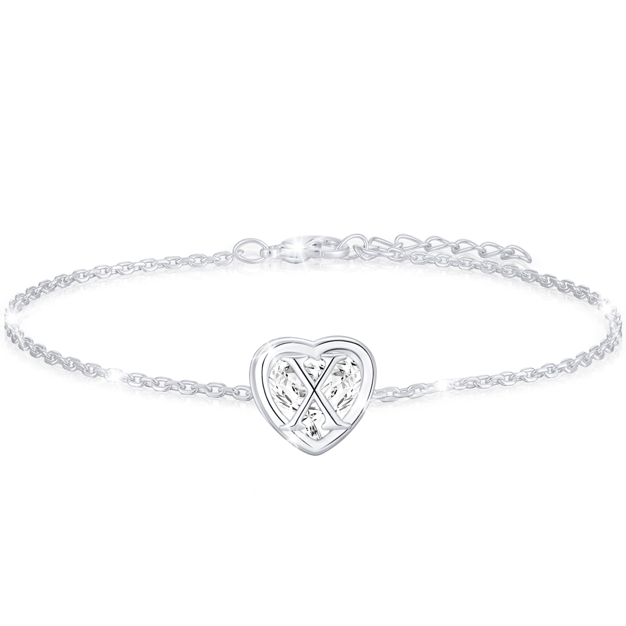 S925 Sterling Plated Heart Initial Bracelets for Women Girls CZ Letter A Bracelet Easter Basket Stuffers Jewelry Gifts Teen Her Mom Wife Lady Adults Kids Age Ideas
