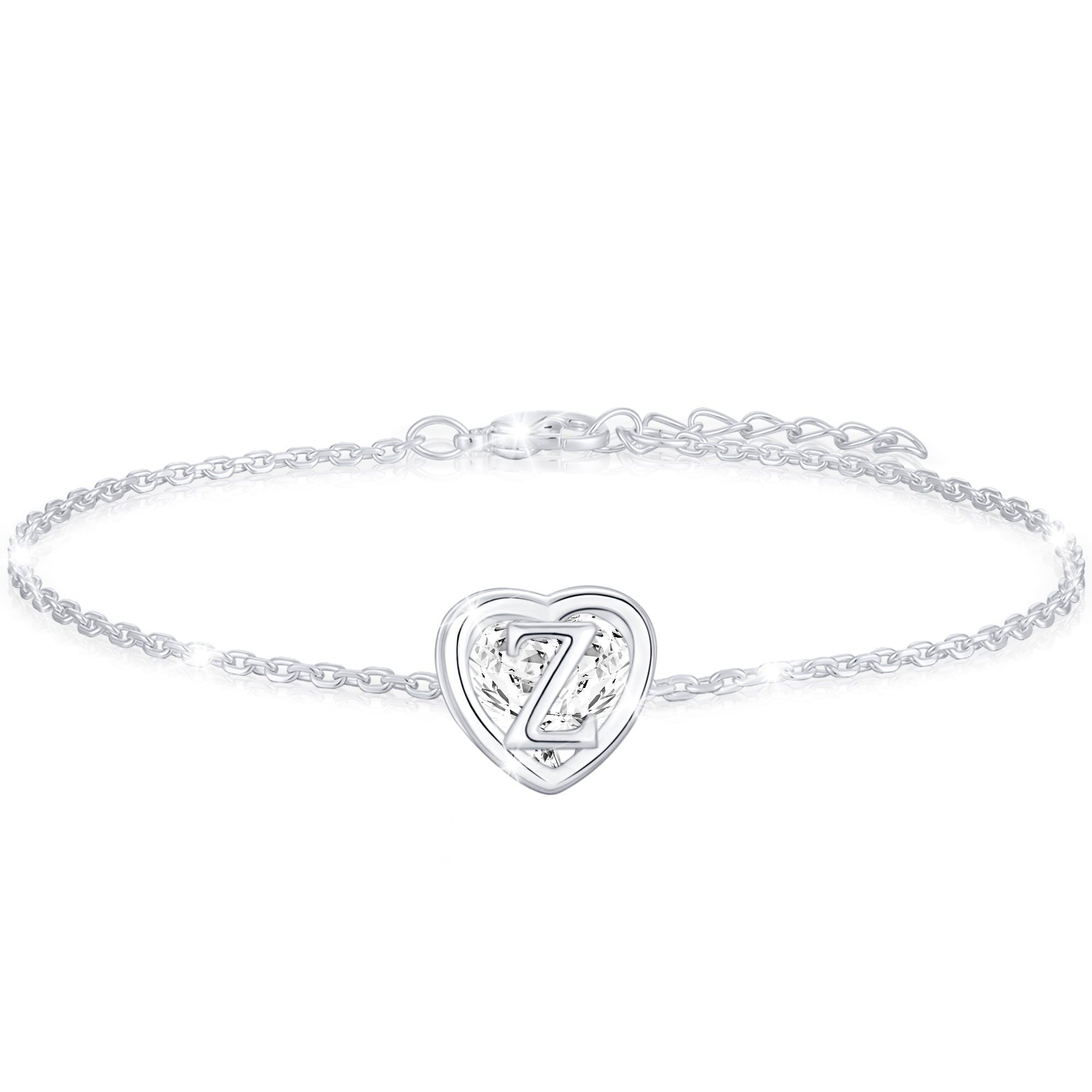 S925 Sterling Plated Heart Initial Bracelets for Women Girls CZ Letter A Bracelet Easter Basket Stuffers Jewelry Gifts Teen Her Mom Wife Lady Adults Kids Age Ideas