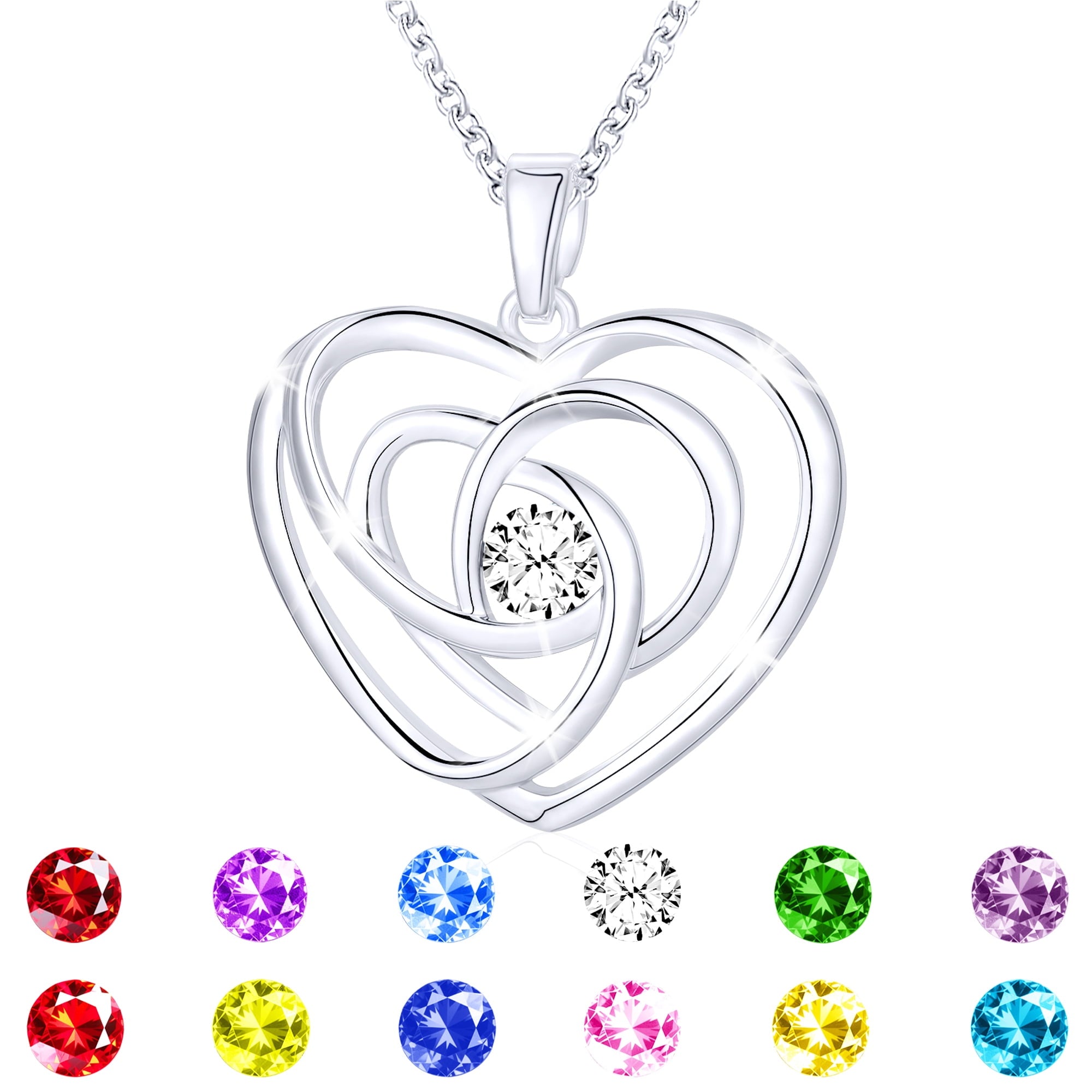 S925 Sterling Plated Heart Necklaces for Women Girls CZ April Necklace with Crystal Easter Basket Stuffers Jewelry Gifts Teen Her Adult Wife Kids Ideas