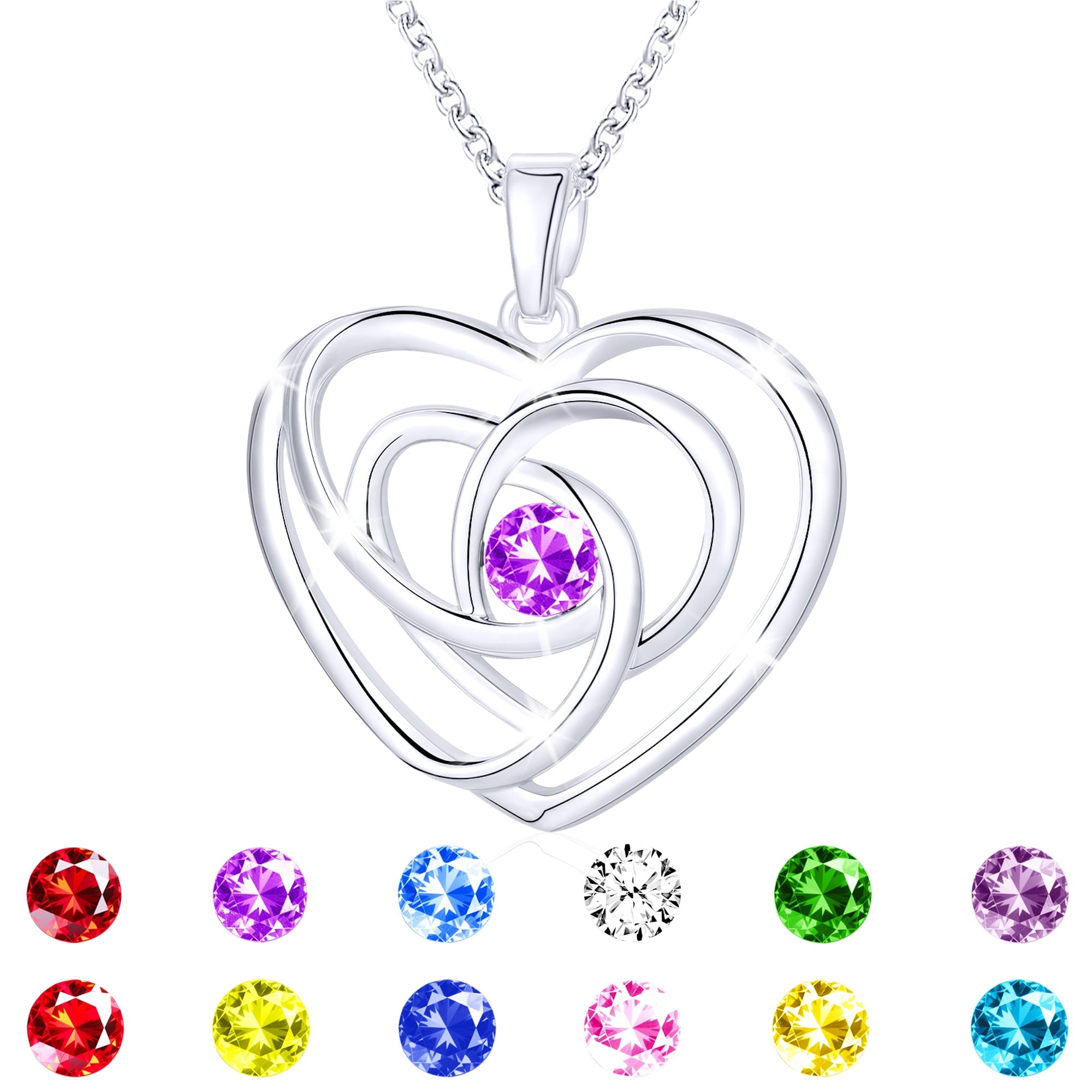 S925 Sterling Plated Heart Necklaces for Women Girls CZ April Necklace with Crystal Easter Basket Stuffers Jewelry Gifts Teen Her Adult Wife Kids Ideas