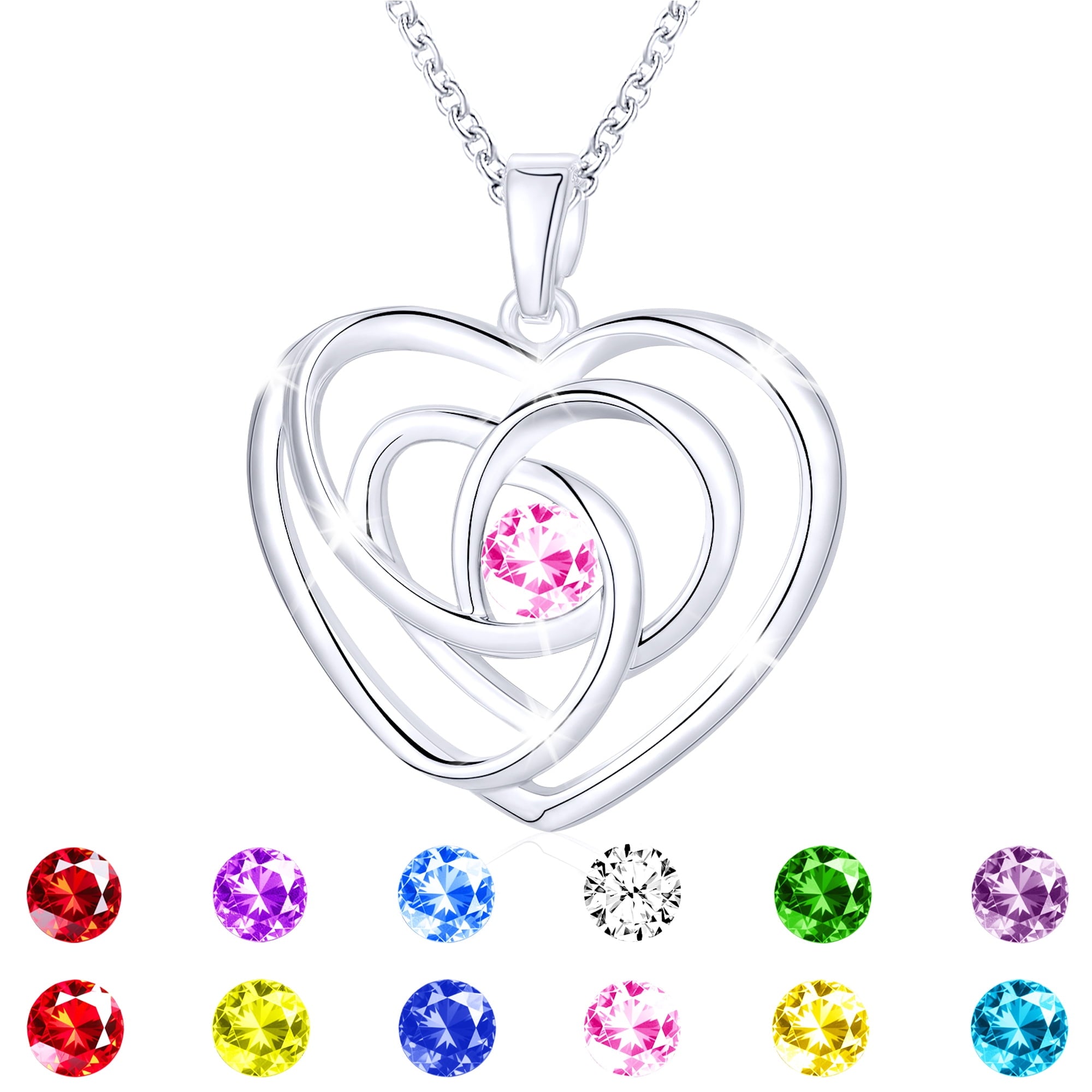 S925 Sterling Plated Heart Necklaces for Women Girls CZ April Necklace with Crystal Easter Basket Stuffers Jewelry Gifts Teen Her Adult Wife Kids Ideas