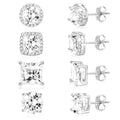 4 Pairs 18K White Plated Halo Stud Earrings for Women Men CZ Hypoallergenic S925 Sterling Post Earrings Set Valentines Day Jewelry Gifts Her Him Teen Husband Wife Adults