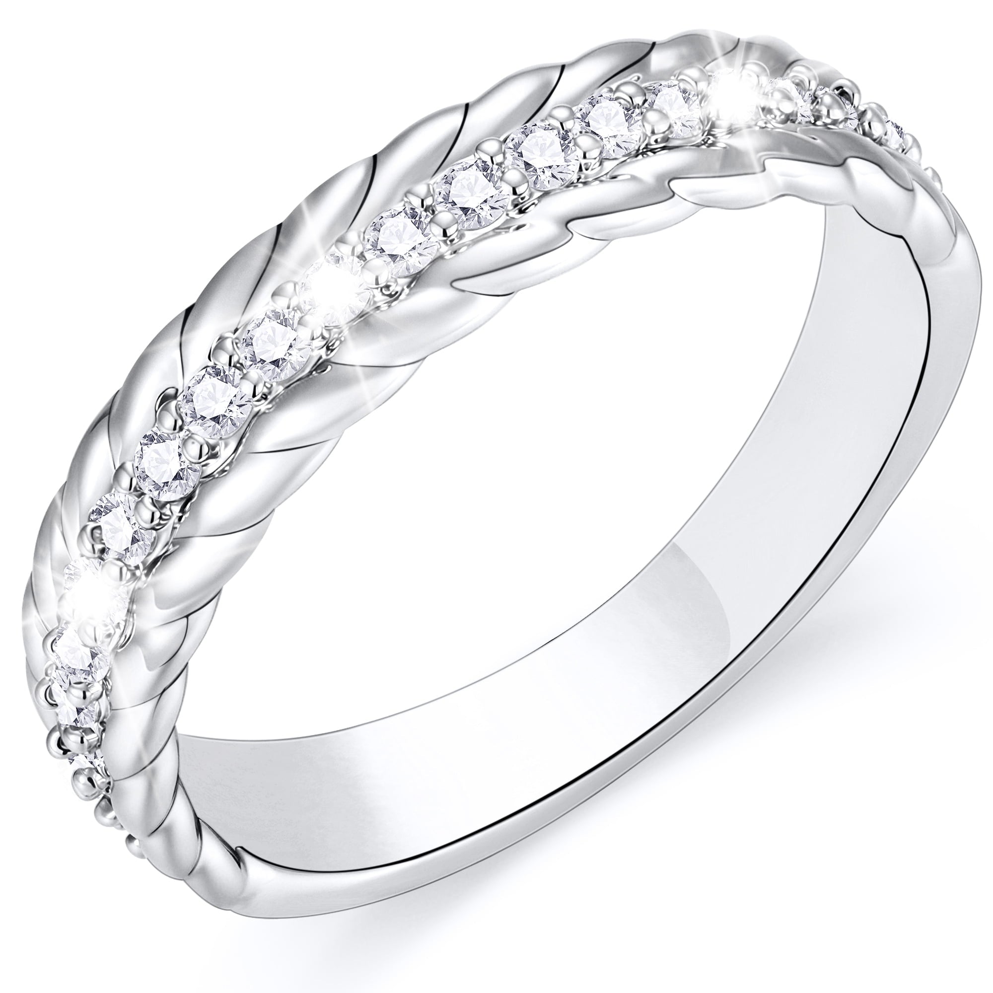 S925 Sterling Plated Rings for Women CZ Eternity Wedding Band Engagement Rings Valentines Jewelry Gifts Her Girlfriend Wife Female Adults Teen Ideas