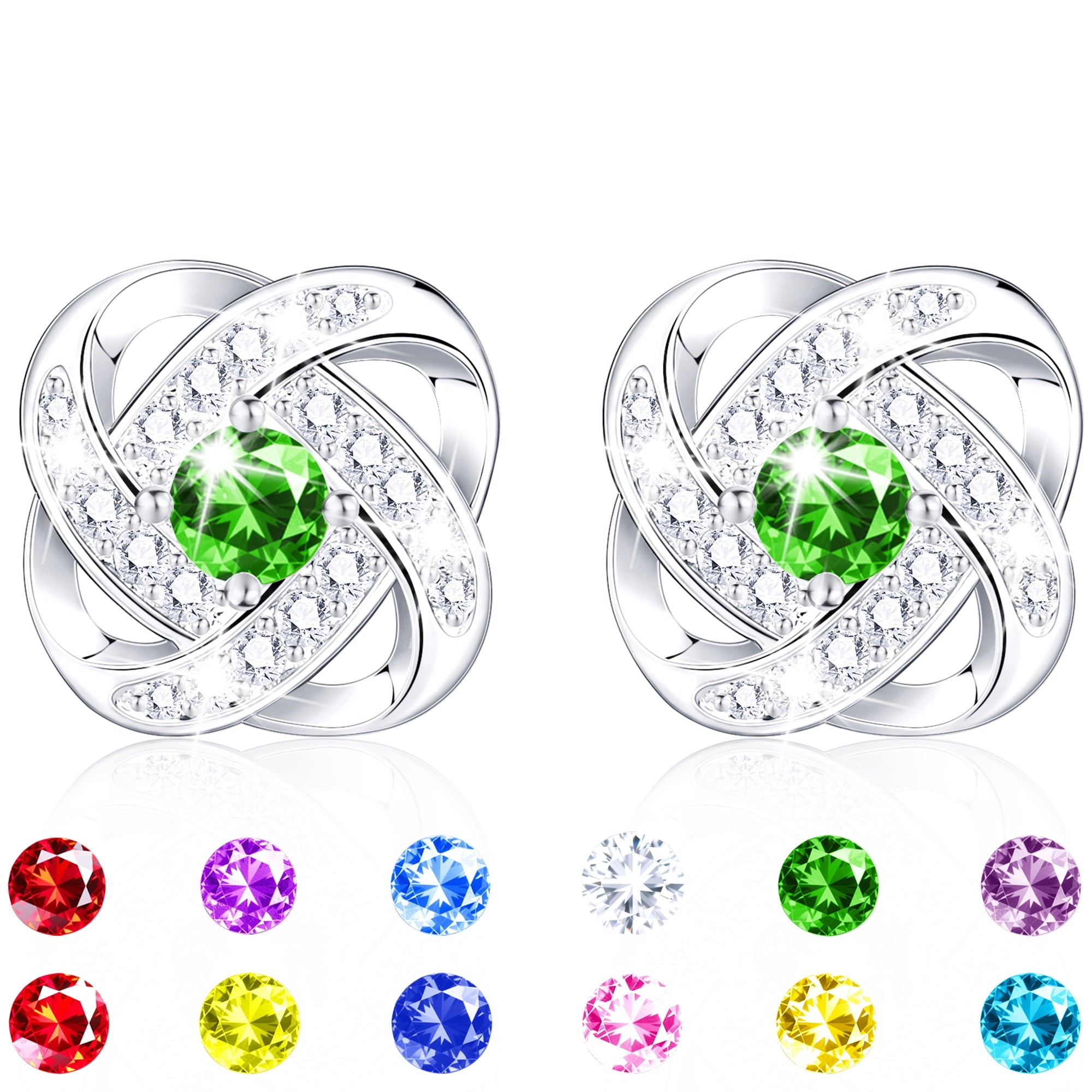 18K White Plated Stud Earrings for Women Girls CZ S925 Sterling Post April Earrings with Crystal Easter Basket Stuffers Jewelry Gifts Teen Kids Adults Ideas