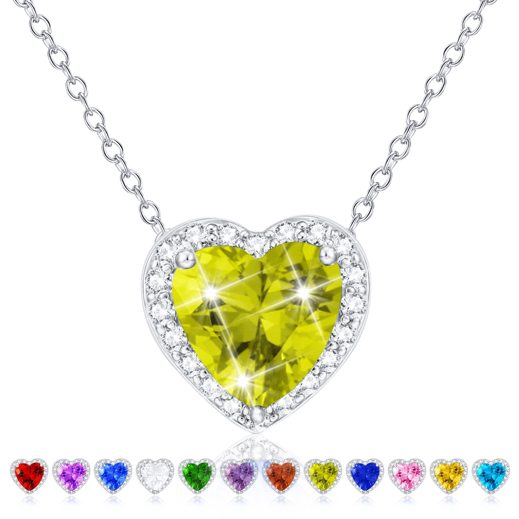 S925 Sterling Plated Heart Necklaces for Women Girls CZ April Pendant with Crystal Easter Basket Stuffers Jewelry Gifts Teen Her Adults Lady Girlfriend Kids
