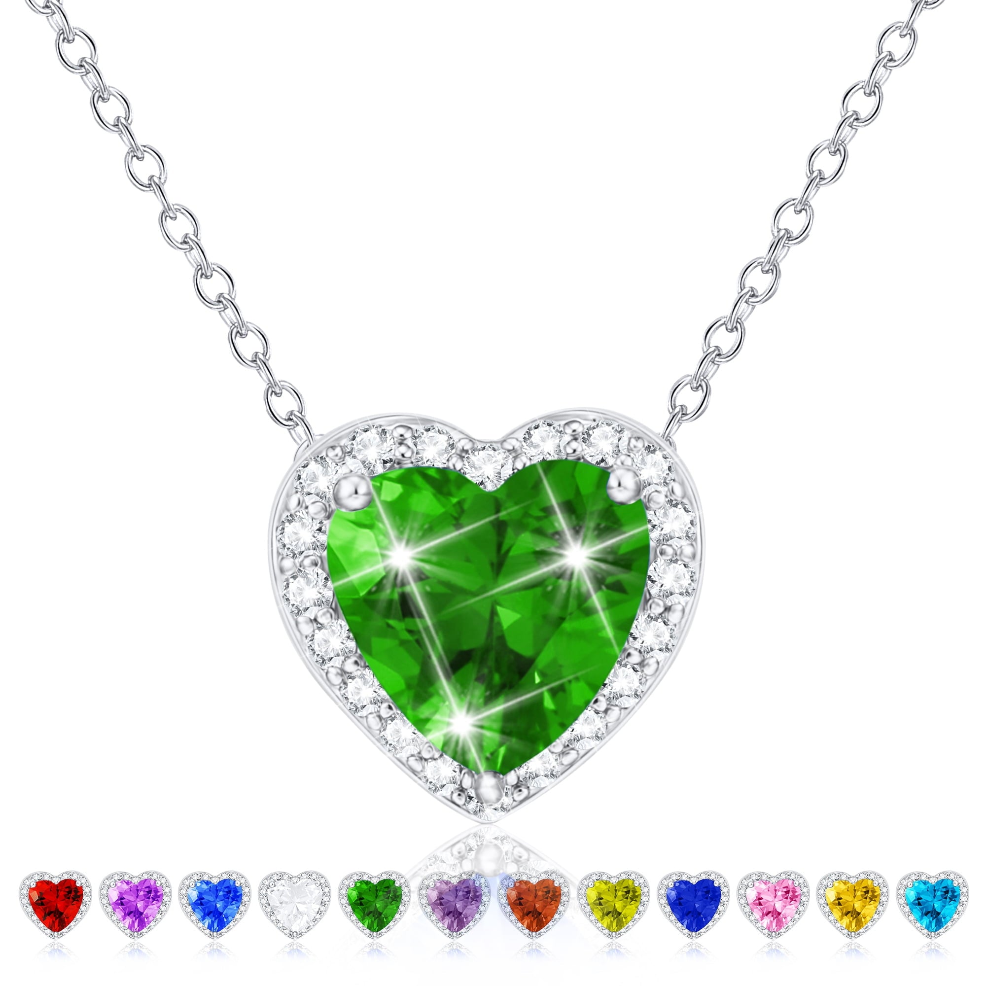 S925 Sterling Plated Heart Necklaces for Women Girls CZ April Pendant with Crystal Easter Basket Stuffers Jewelry Gifts Teen Her Adults Lady Girlfriend Kids