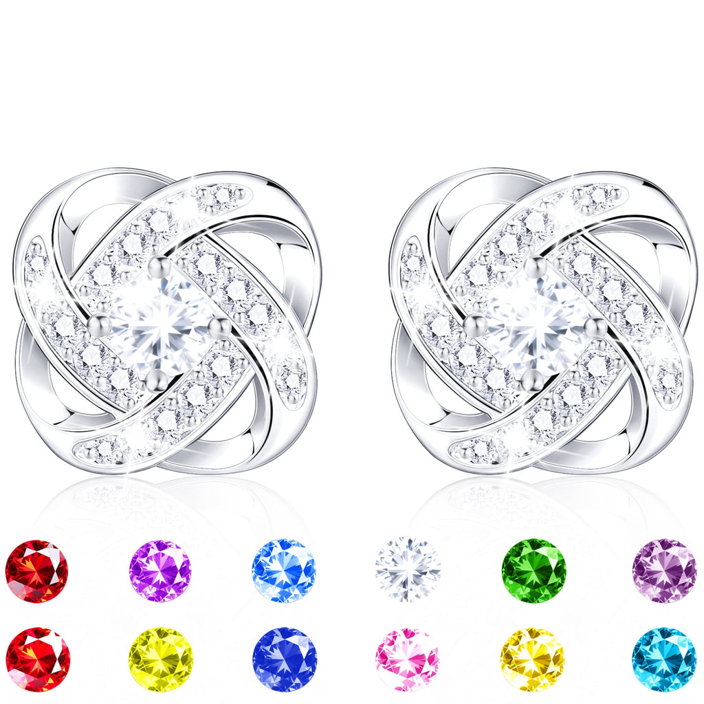 18K White Plated Stud Earrings for Women Girls CZ S925 Sterling Post April Earrings with Crystal Easter Basket Stuffers Jewelry Gifts Teen Kids Adults Ideas