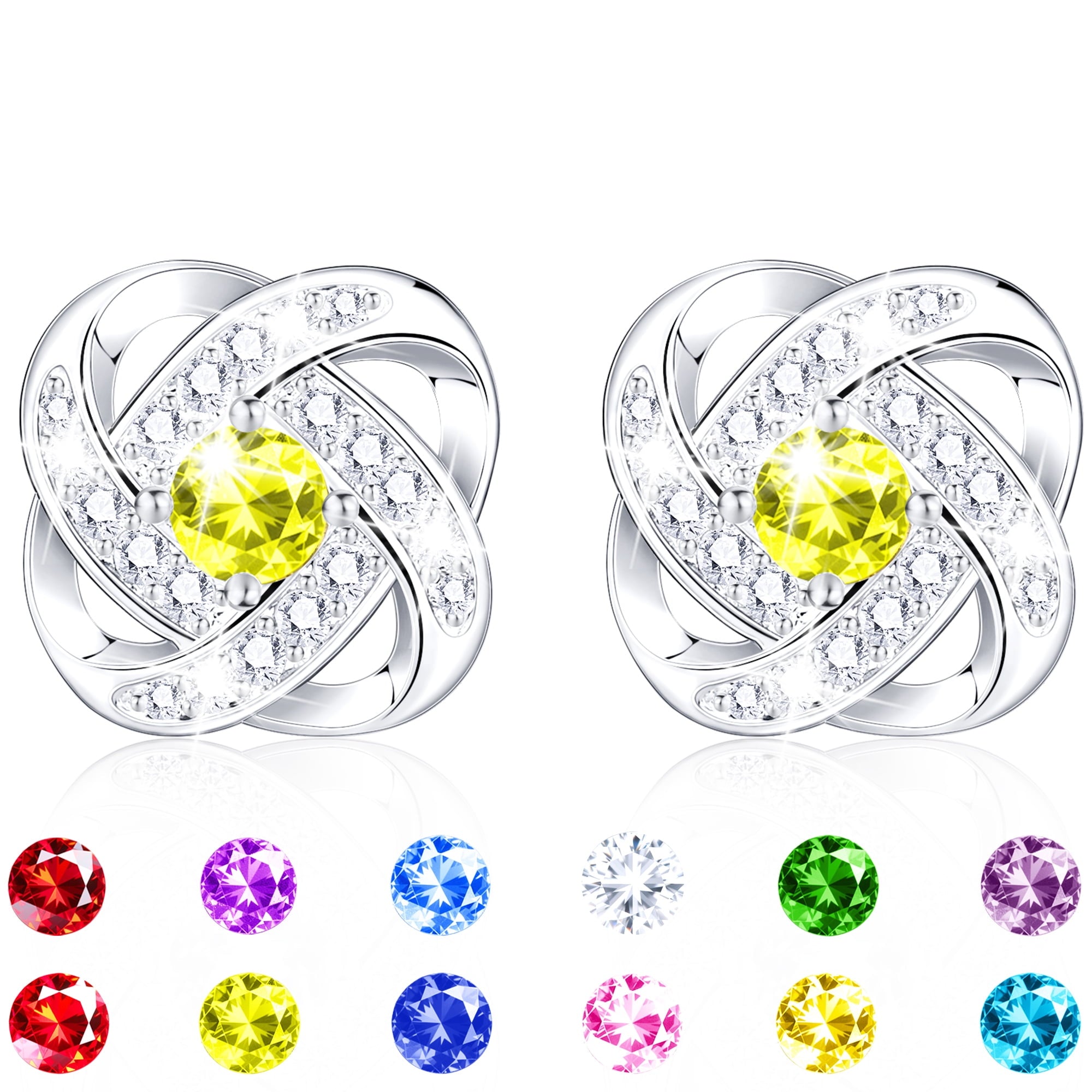 18K White Plated Stud Earrings for Women Girls CZ S925 Sterling Post April Earrings with Crystal Easter Basket Stuffers Jewelry Gifts Teen Kids Adults Ideas