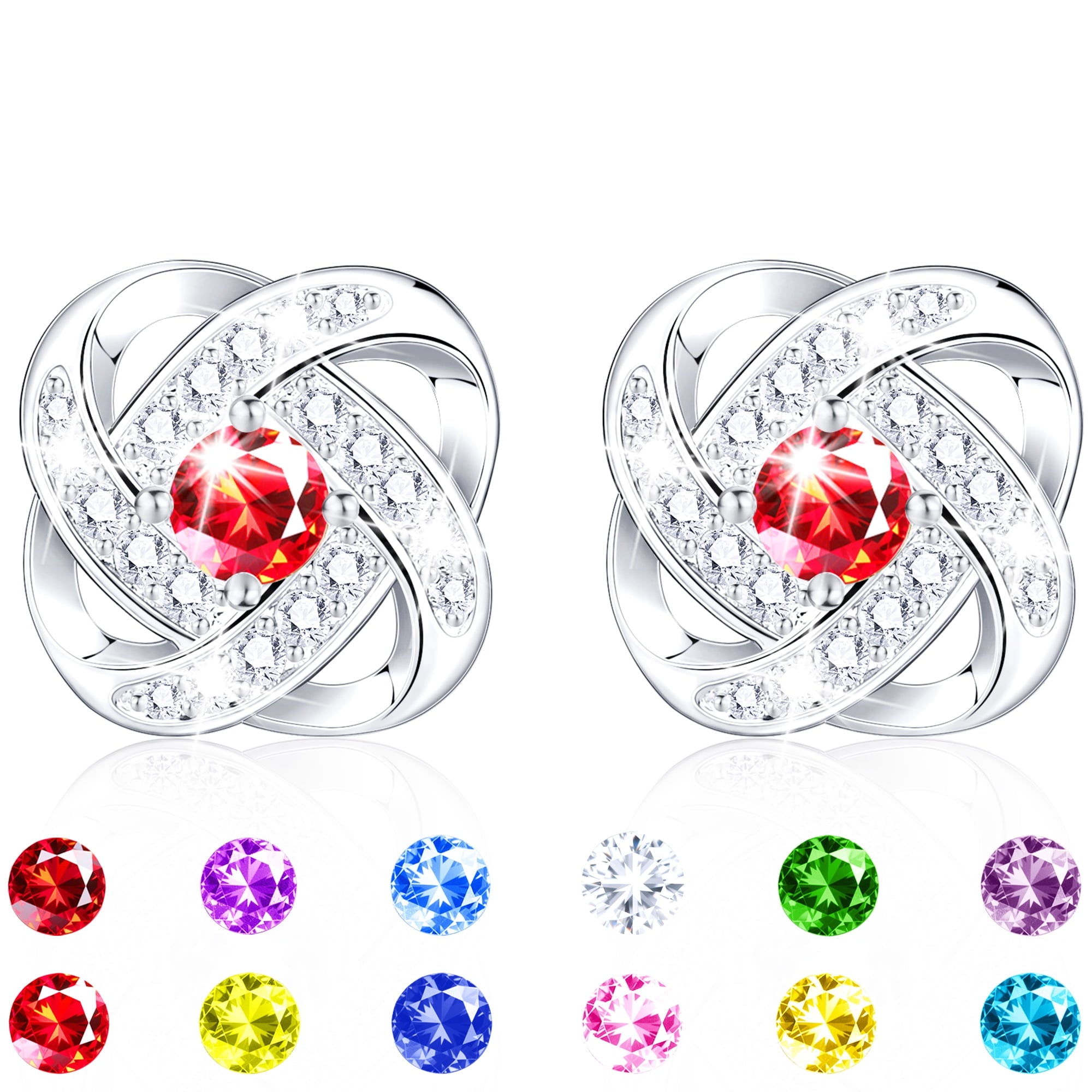 18K White Plated Stud Earrings for Women Girls CZ S925 Sterling Post April Earrings with Crystal Easter Basket Stuffers Jewelry Gifts Teen Kids Adults Ideas
