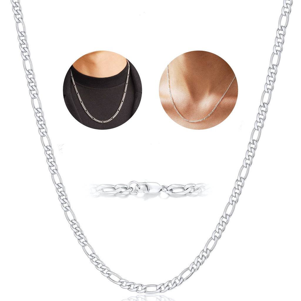 S925 Sterling Plated Chains for Women Men Boys 3mm/5mm Figaro Curb Link Necklace Easter Basket Stuffers Jewelry Gifts Teen Him Her Girls Adults Kids Age 14/16/18/20/22/24 Inch