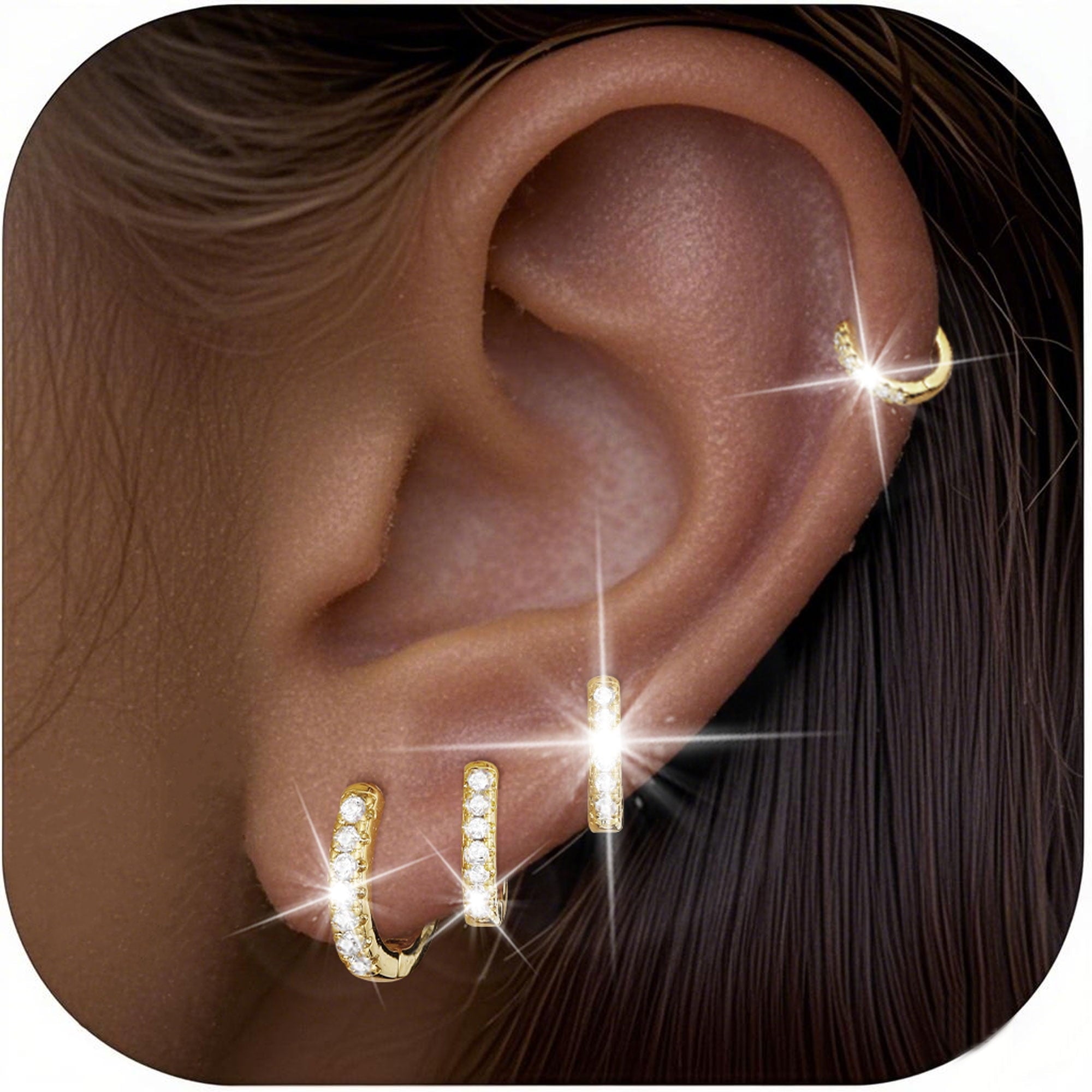 4 Pairs Hoop Earrings for Women CZ Small Huggie Cartilage Post Hypoallergenic Earrings Set for Multiple Piercing Valentines Day Jewelry Gifts Her Teen Mom Wife Lady Adults Ideas