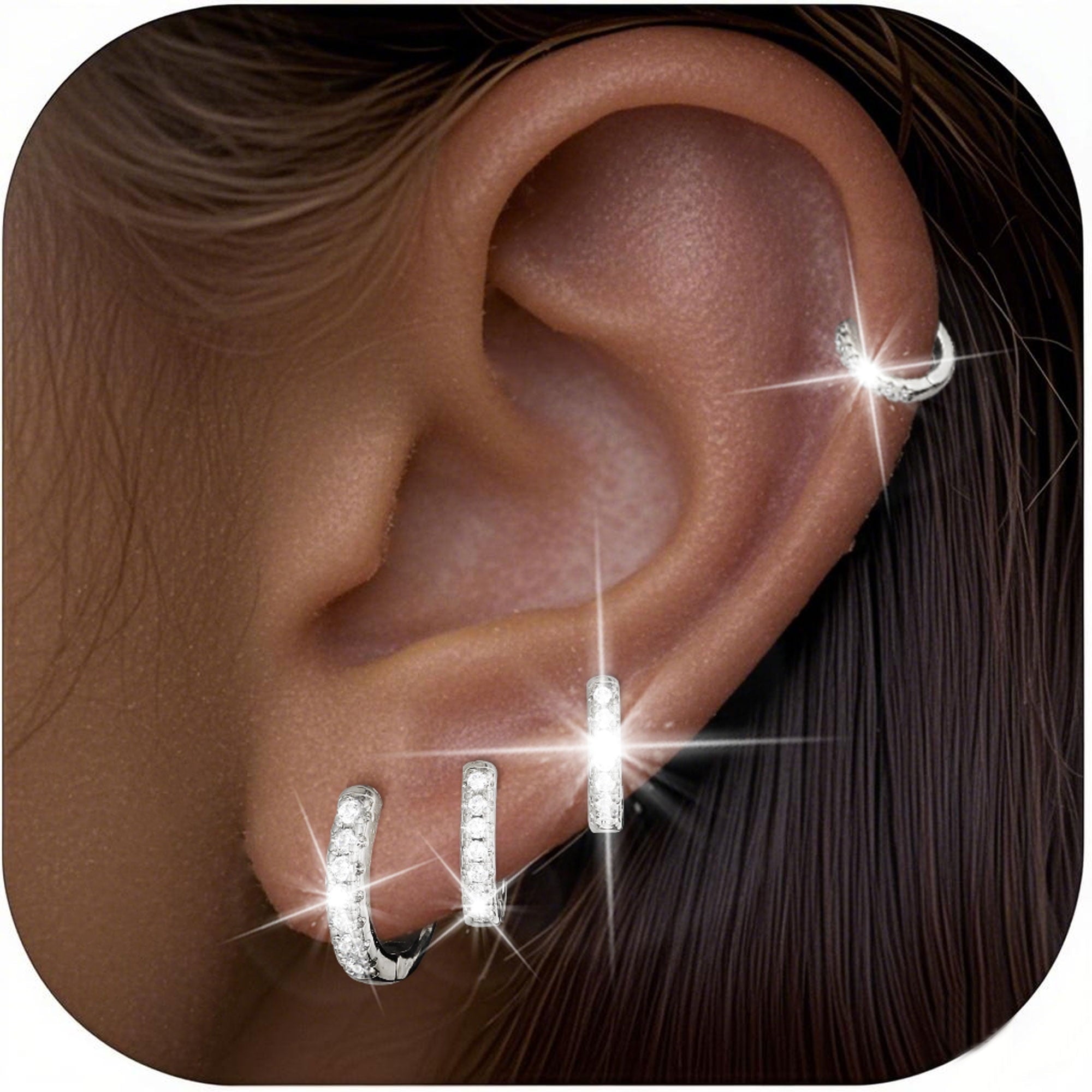 4 Pairs Hoop Earrings for Women CZ Small Huggie Cartilage Post Hypoallergenic Earrings Set for Multiple Piercing Valentines Day Jewelry Gifts Her Teen Mom Wife Lady Adults Ideas