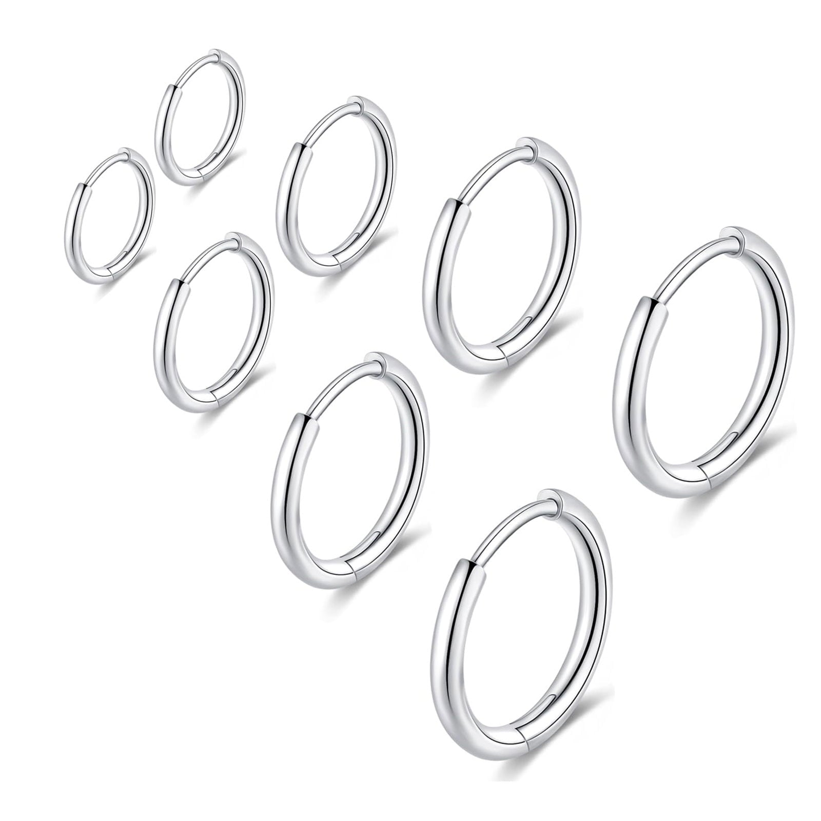4 Pairs Hoop Earrings for Women CZ Small Huggie Cartilage Post Hypoallergenic Earrings Set for Multiple Piercing Valentines Day Jewelry Gifts Her Teen Mom Wife Lady Adults Ideas