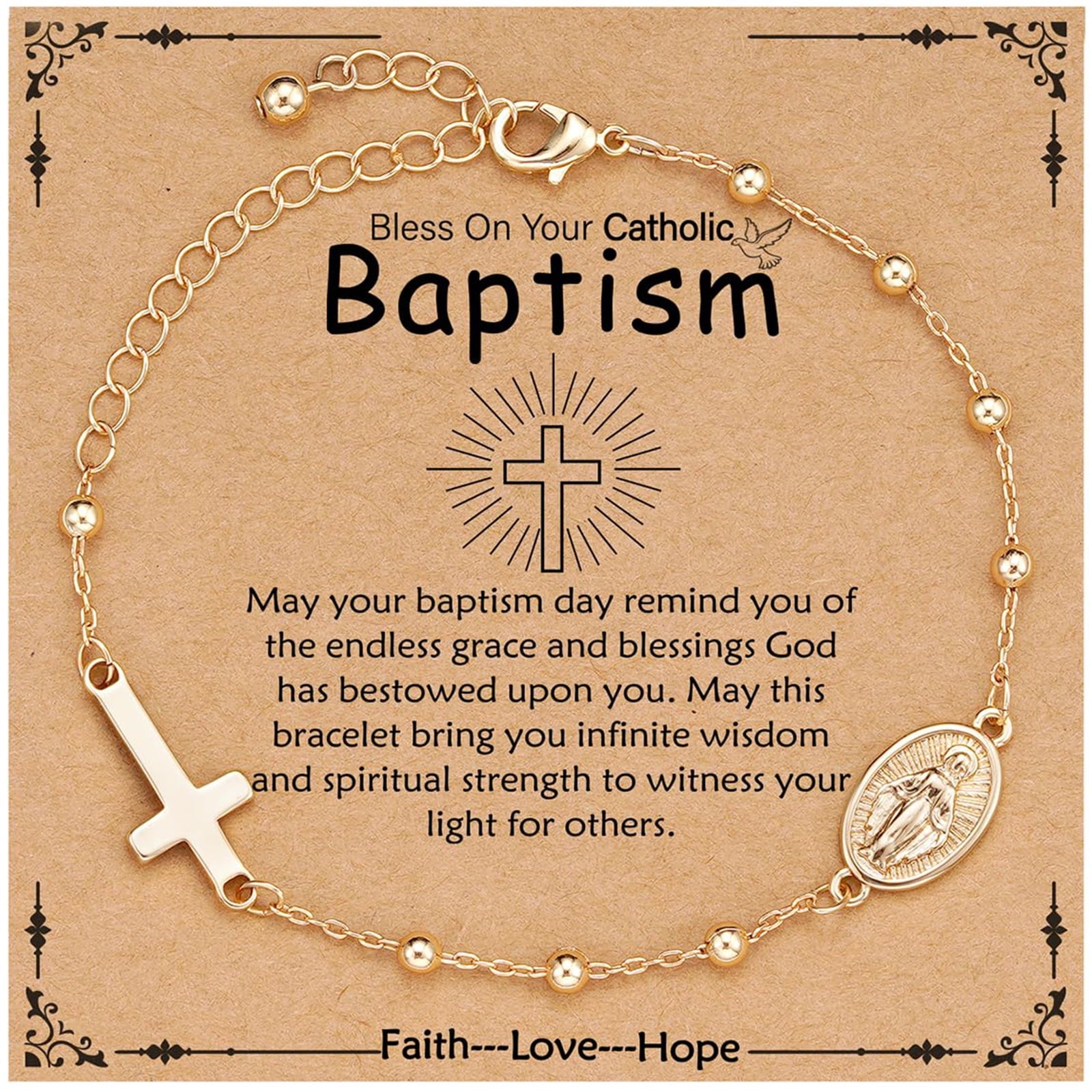 Rosary Beads Virgin Mary Cross Charm Bracelet for Women Kids Girls Teen Daughter Granddaughter Mom Wife Girlfriend Stuff Christian Catholic Jewelry Gifts for Women Girls Age