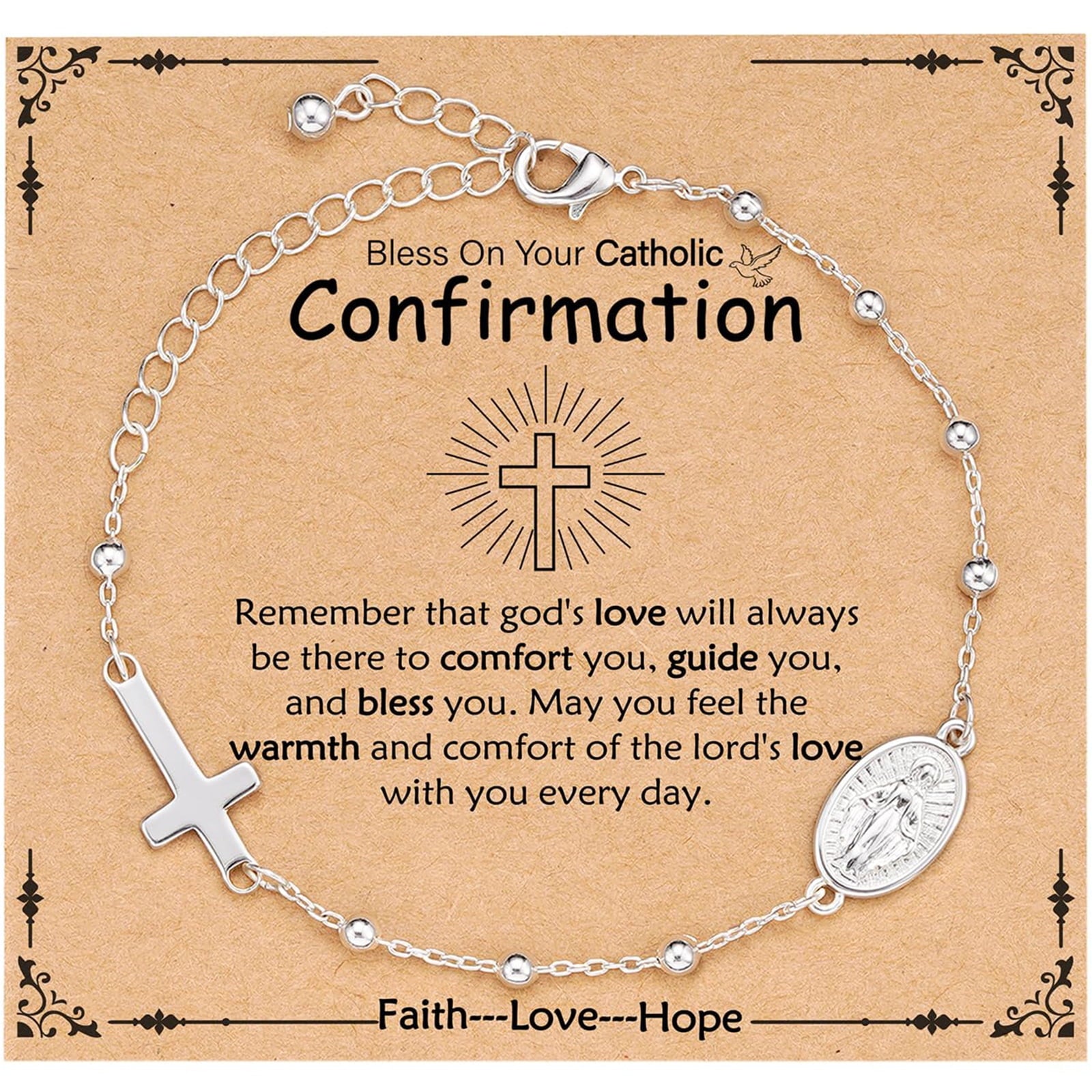 Rosary Beads Virgin Mary Cross Charm Bracelet for Women Kids Girls Teen Daughter Granddaughter Mom Wife Girlfriend Stuff Christian Catholic Jewelry Gifts for Women Girls Age