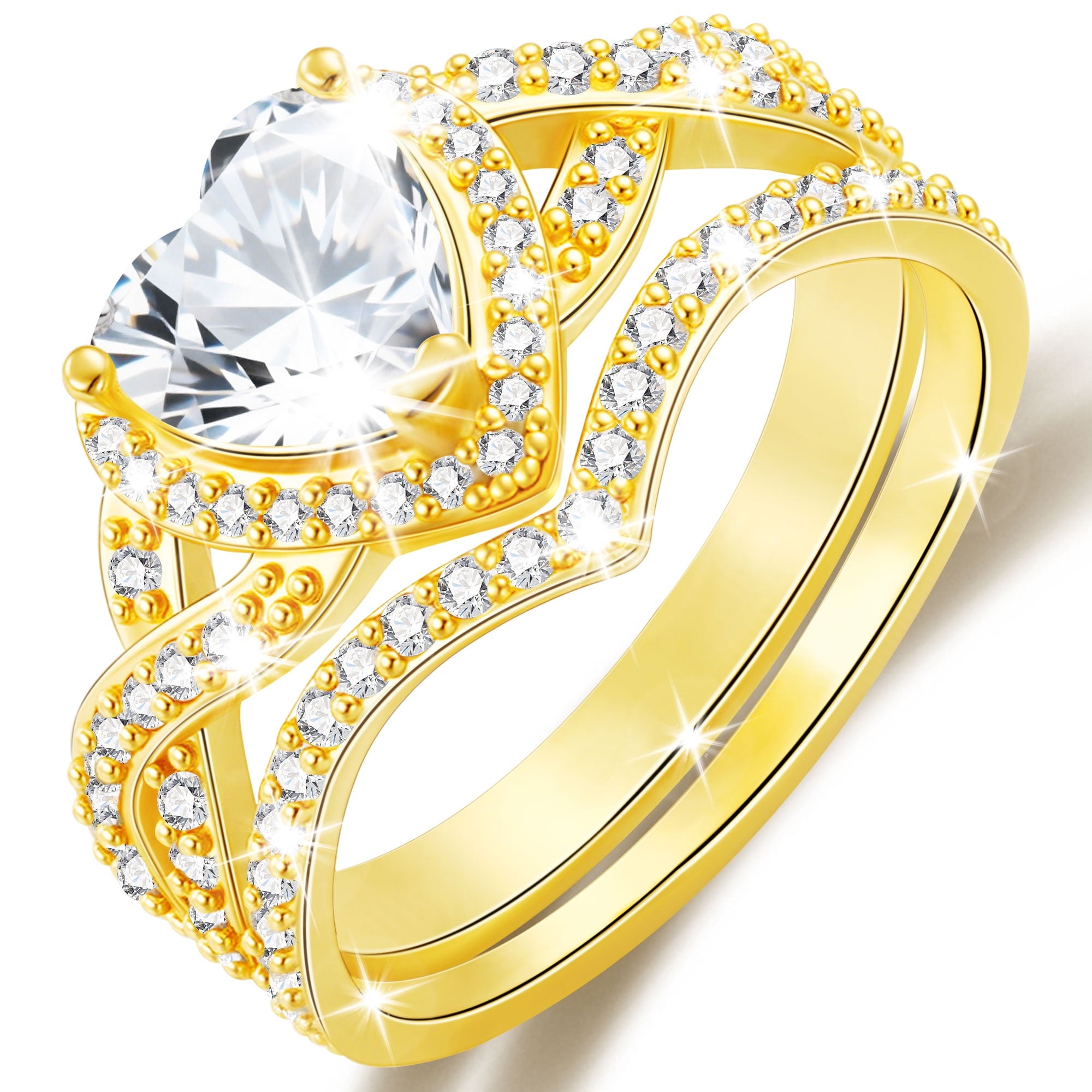 S925 Sterling Plated Heart Wedding Rings for Women CZ Eternity Band Engagement Rings Set Valentines Jewelry Gifts Her Girlfriend Wife Adults Ideas