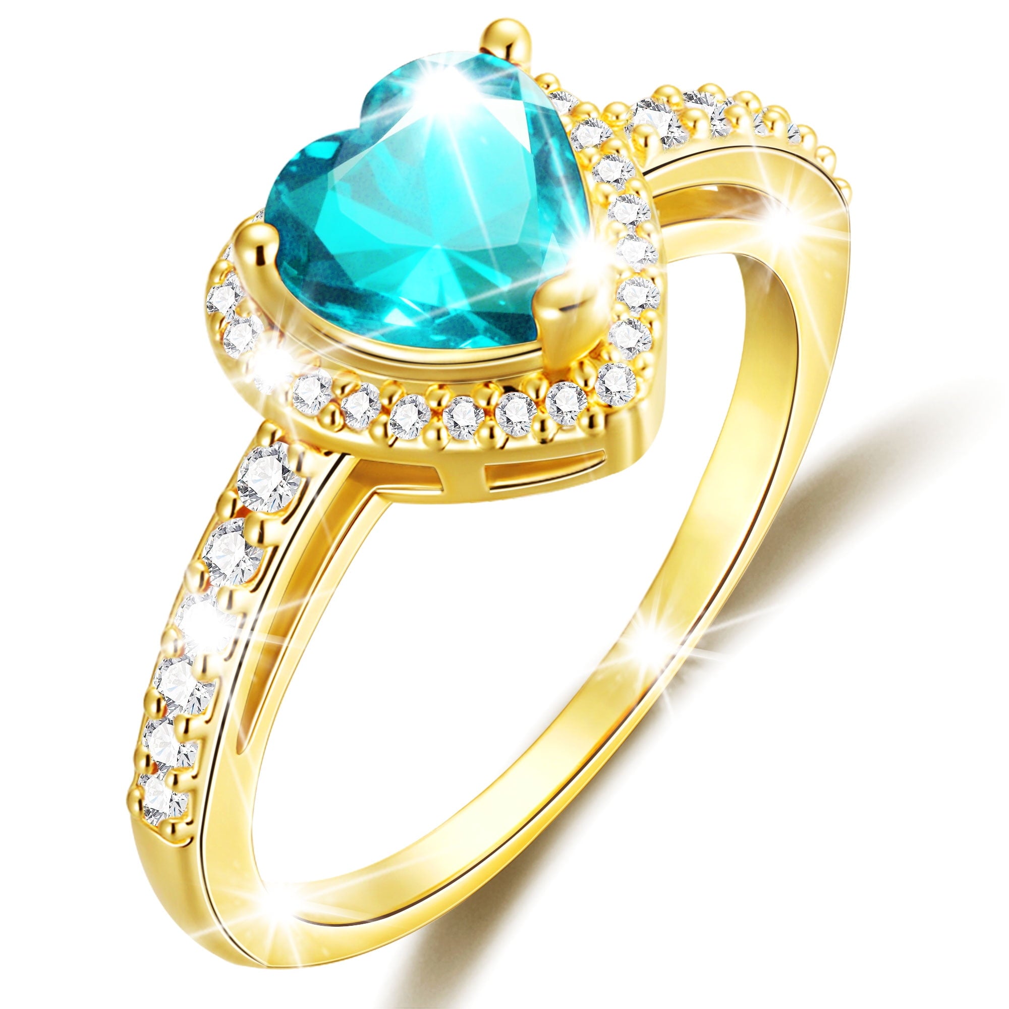 S925 Sterling Plated Heart Rings for Women Girls April Ring with CZ Eternity Band Wedding Easter Basket Stuffers Jewelry Gifts Teen Adults Kids