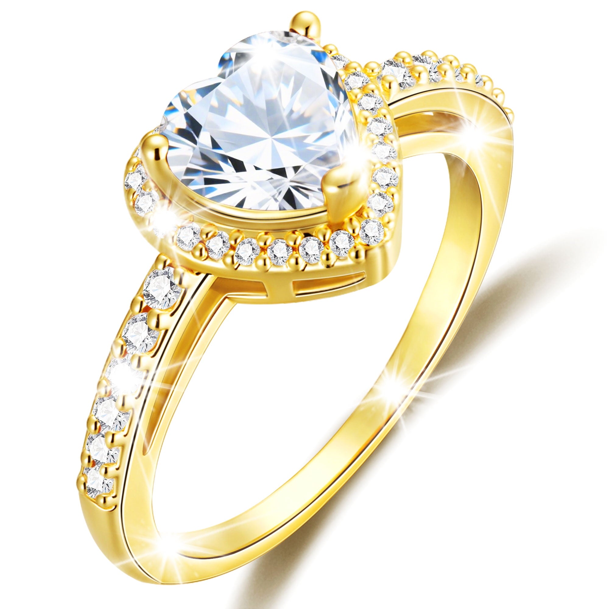 S925 Sterling Plated Heart Rings for Women Girls April Ring with CZ Eternity Band Wedding Easter Basket Stuffers Jewelry Gifts Teen Adults Kids
