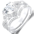 S925 Sterling Plated Heart Wedding Rings for Women CZ Eternity Band Engagement Rings Set Valentines Jewelry Gifts Her Girlfriend Wife Adults Ideas