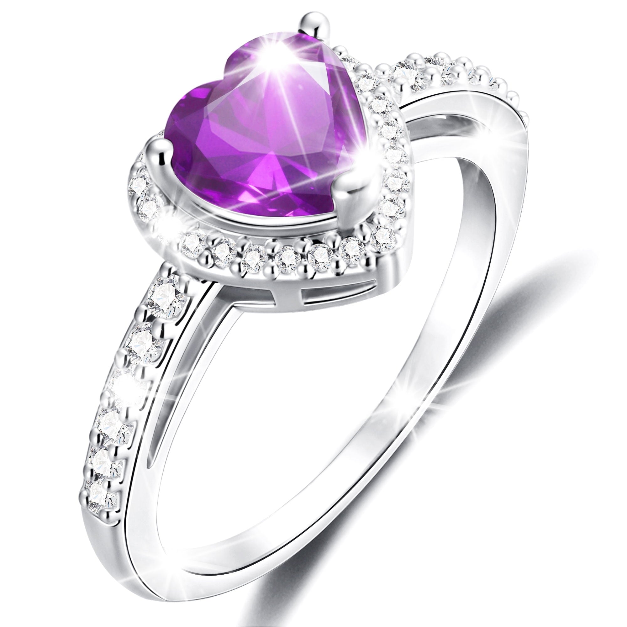 S925 Sterling Plated Heart Rings for Women Girls April Ring with CZ Eternity Band Wedding Easter Basket Stuffers Jewelry Gifts Teen Adults Kids