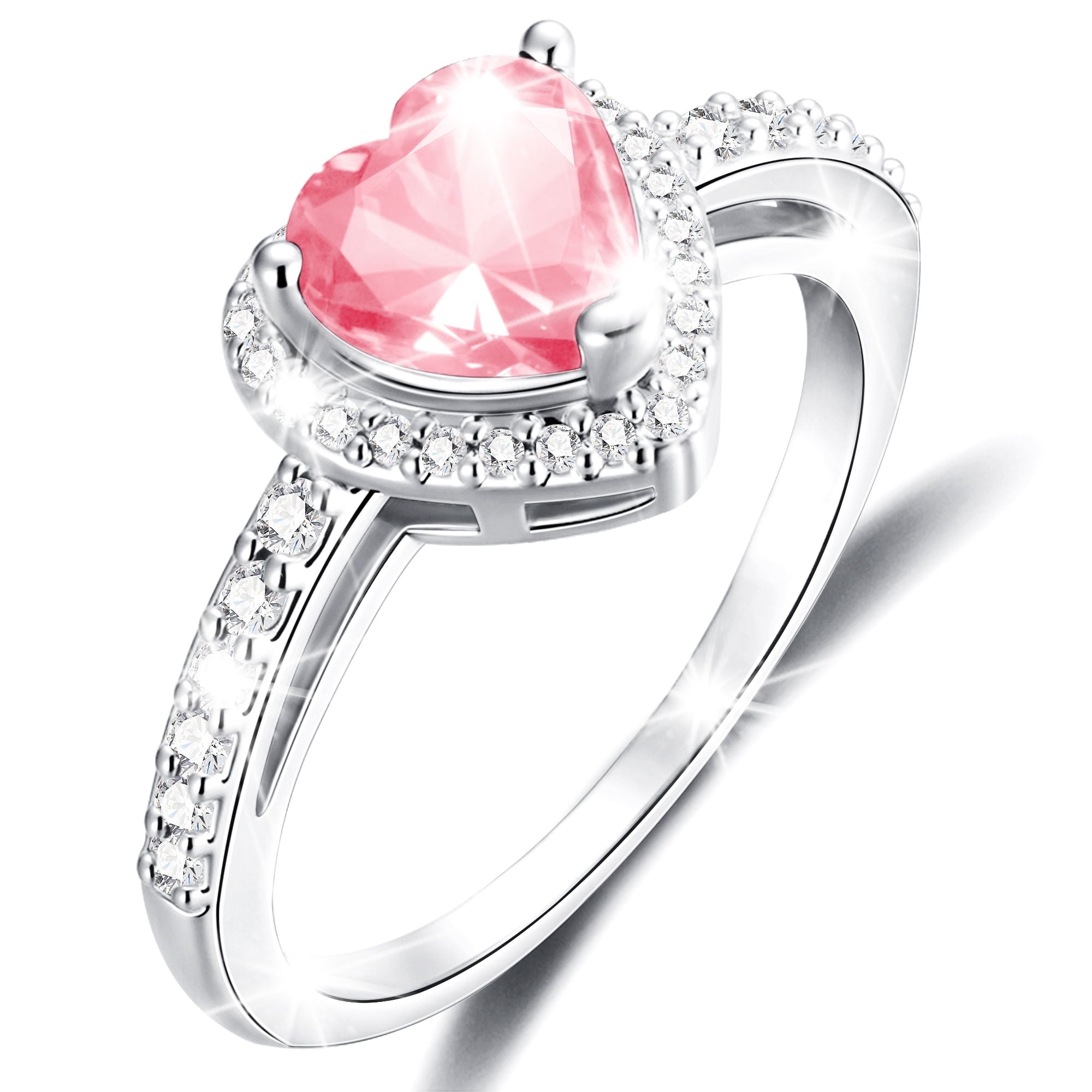S925 Sterling Plated Heart Rings for Women Girls April Ring with CZ Eternity Band Wedding Easter Basket Stuffers Jewelry Gifts Teen Adults Kids