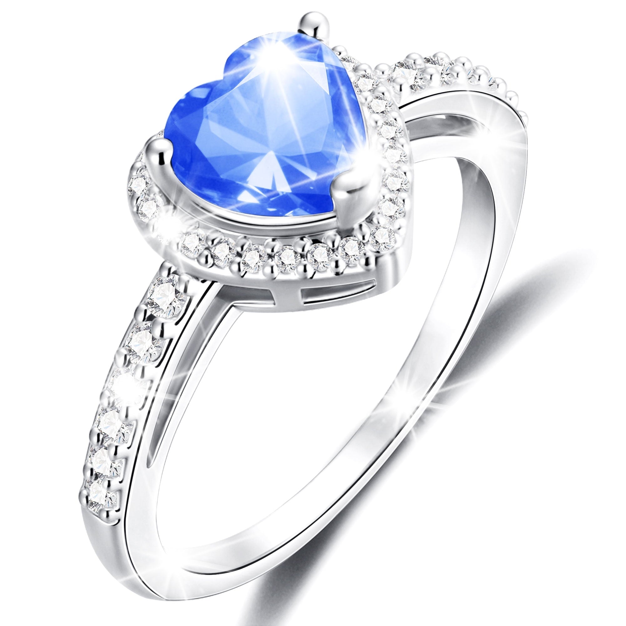 S925 Sterling Plated Heart Rings for Women Girls April Ring with CZ Eternity Band Wedding Easter Basket Stuffers Jewelry Gifts Teen Adults Kids