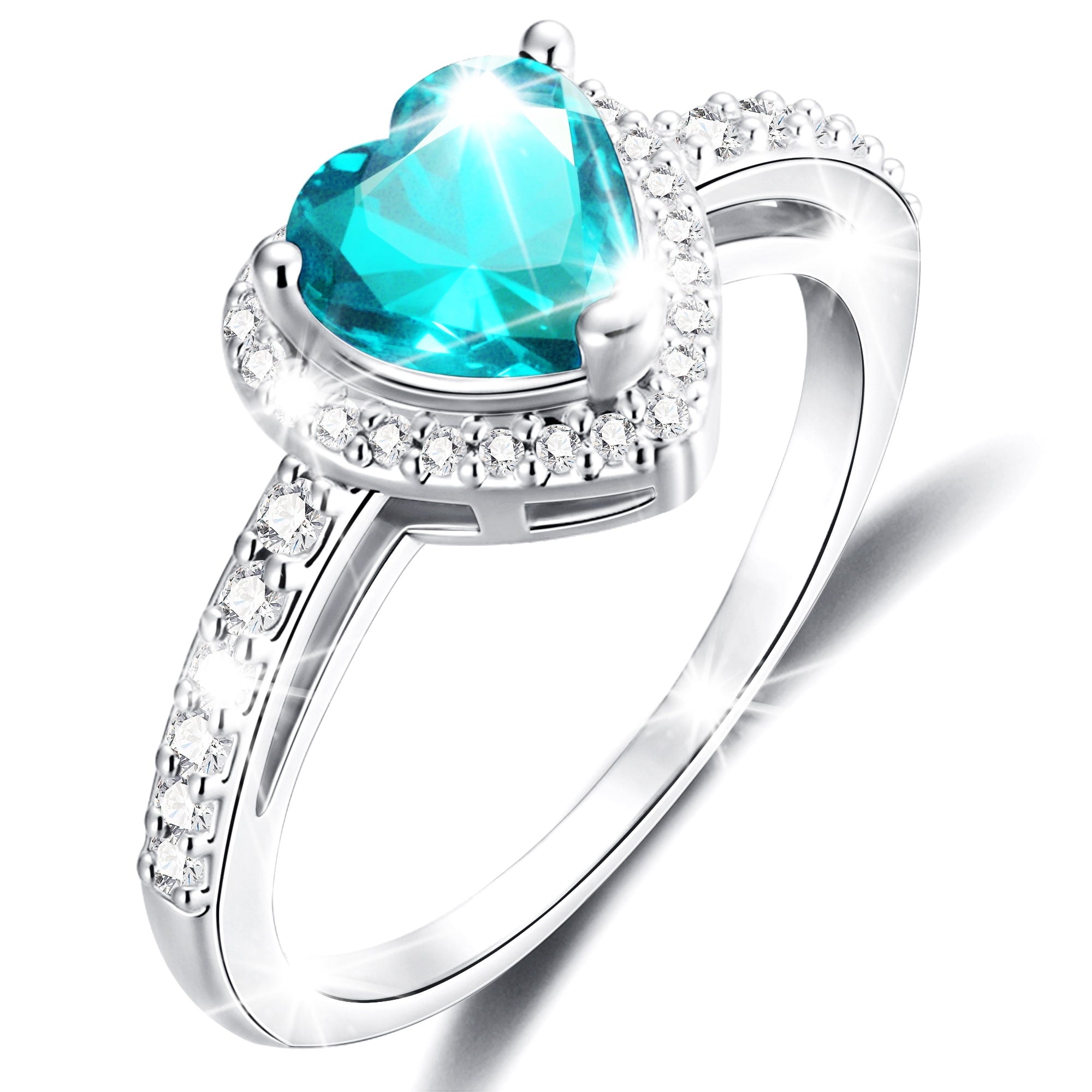 S925 Sterling Plated Heart Rings for Women Girls April Ring with CZ Eternity Band Wedding Easter Basket Stuffers Jewelry Gifts Teen Adults Kids